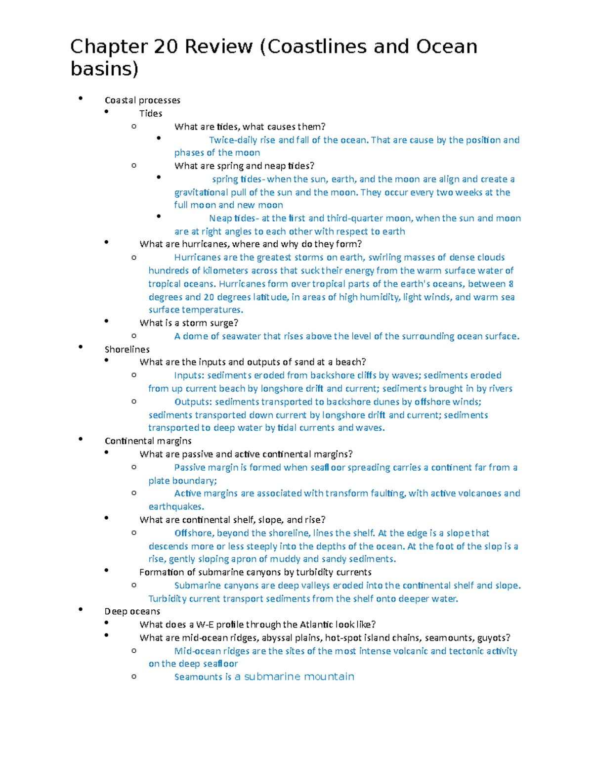 Chapter 20 Review (Coastlines and Ocean basins) - That are cause the ...