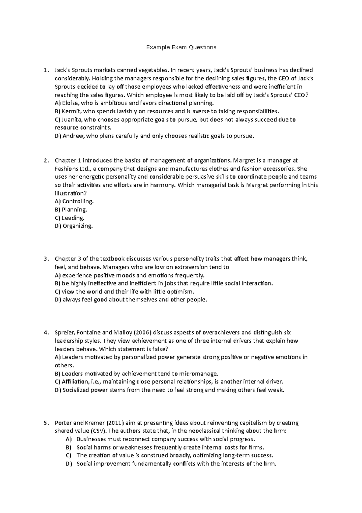 Exam questions and answers on articles Example Exam Questions Jack's