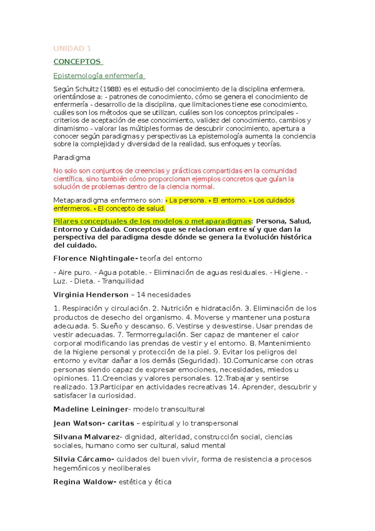 Resumen Parcial - repaso - UNIDAD 1 CONCEPTOS Epistemología enfermería ...