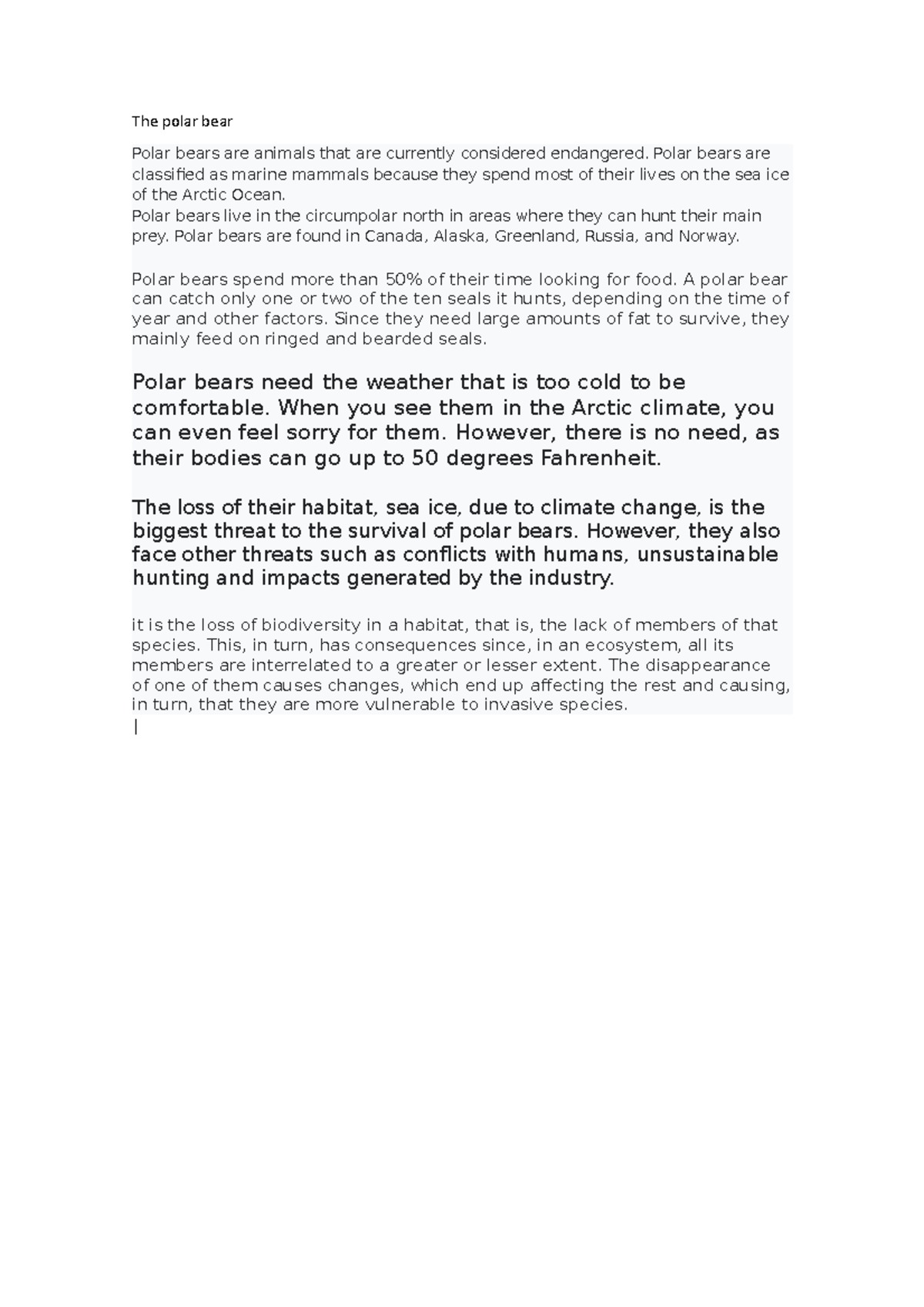 The polar bear - The polar bear Polar bears are animals that are ...