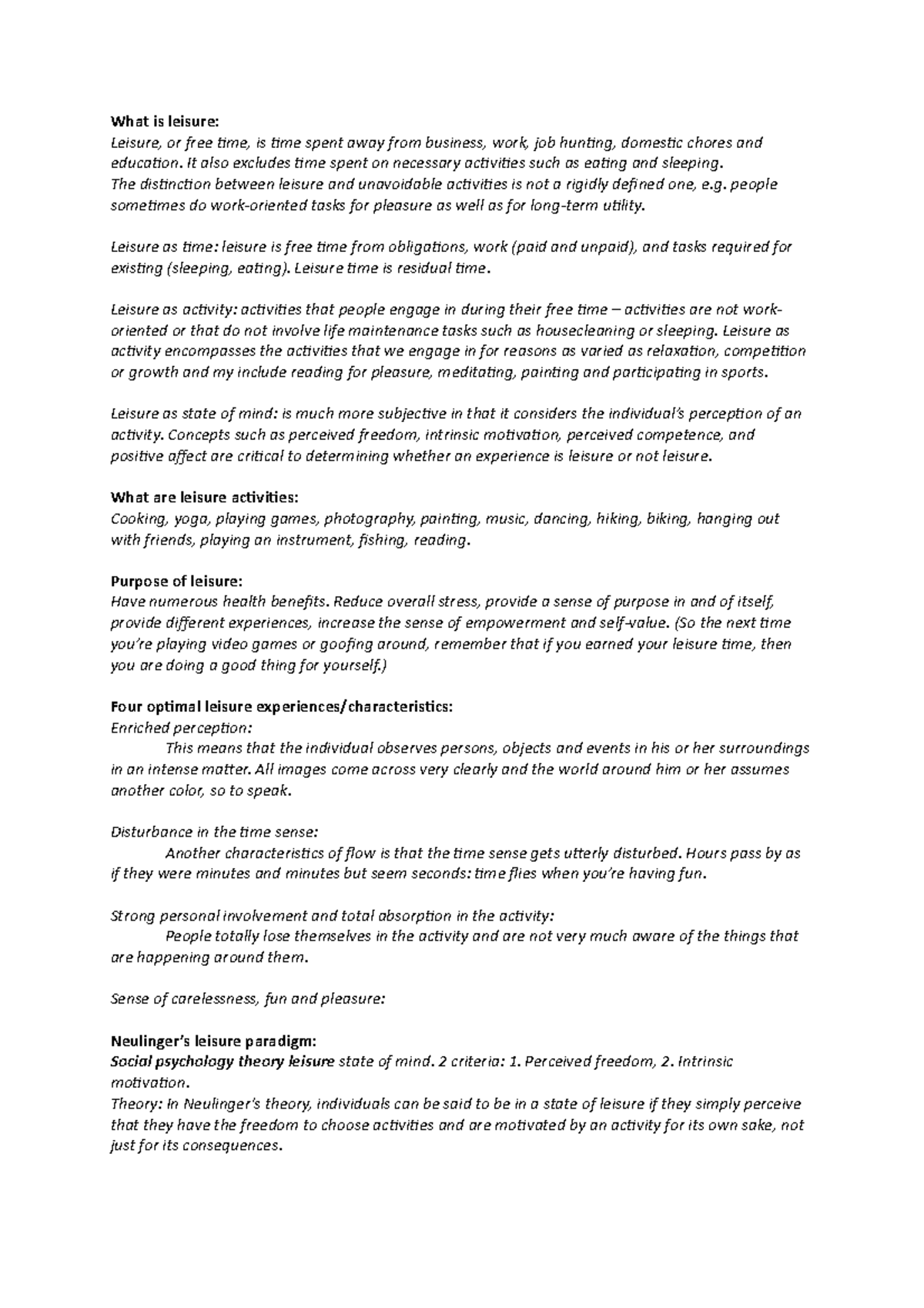 Leisure What is leisure Leisure, or free time, is time spent away