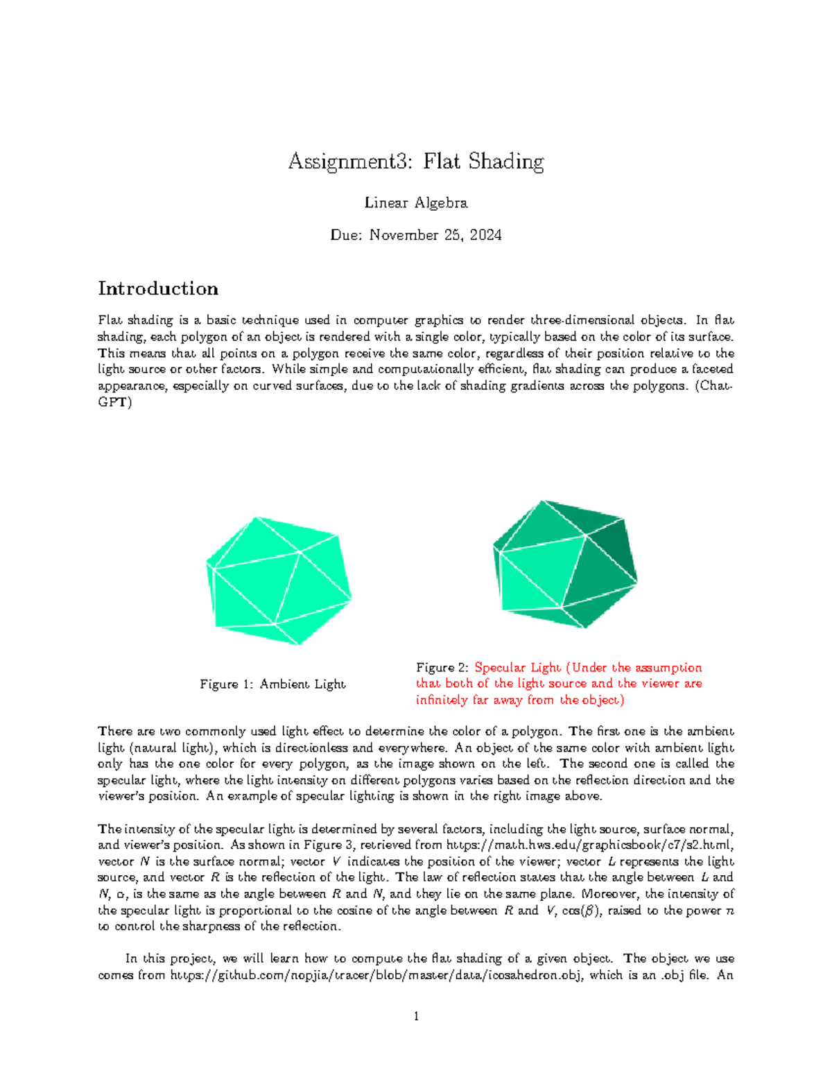 Linear Algebra HW3 Flat Shading - v2 - Assignment3: Flat Shading Linear ...
