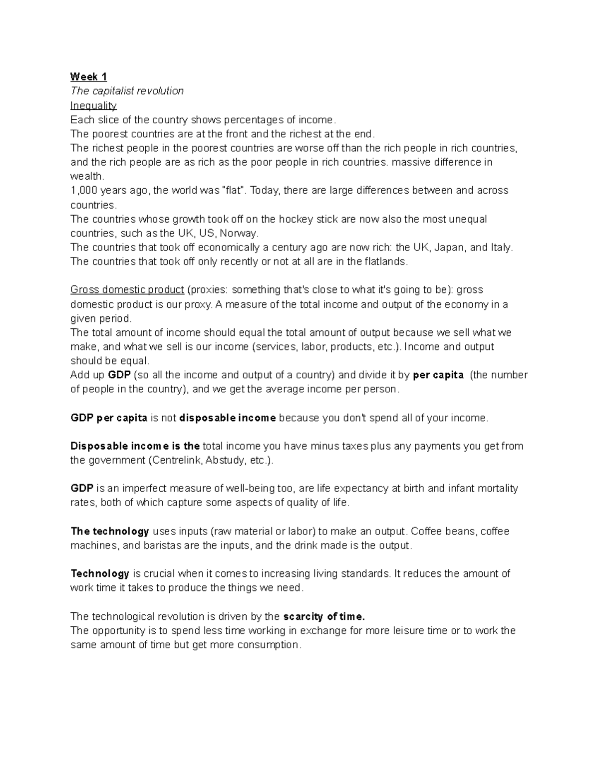 Economics lecture notes - Week 1 The capitalist revolution Inequality ...