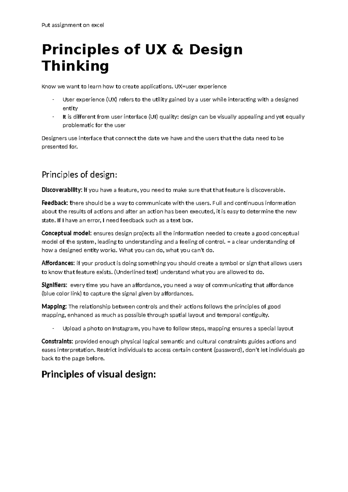 Principles of design - Lecture notes second part - Principles of UX ...
