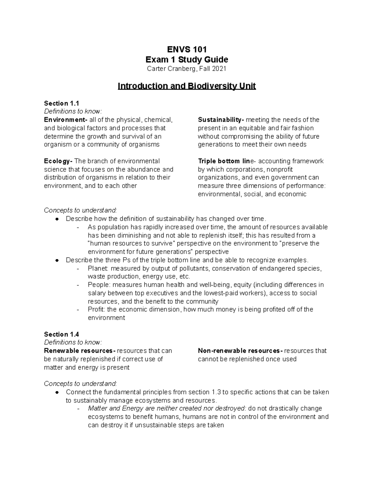 ENVS 101 Exam 1 Study Guide Fall 2021 3 - ENVS 101 Exam 1 Study Guide ...