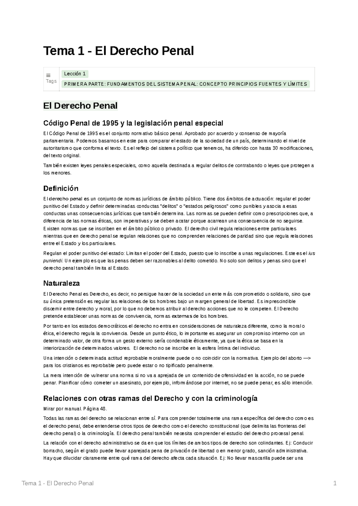 Tema 1 El Derecho Penal Tema 1 El Derecho Penal 1 Tema 1 El