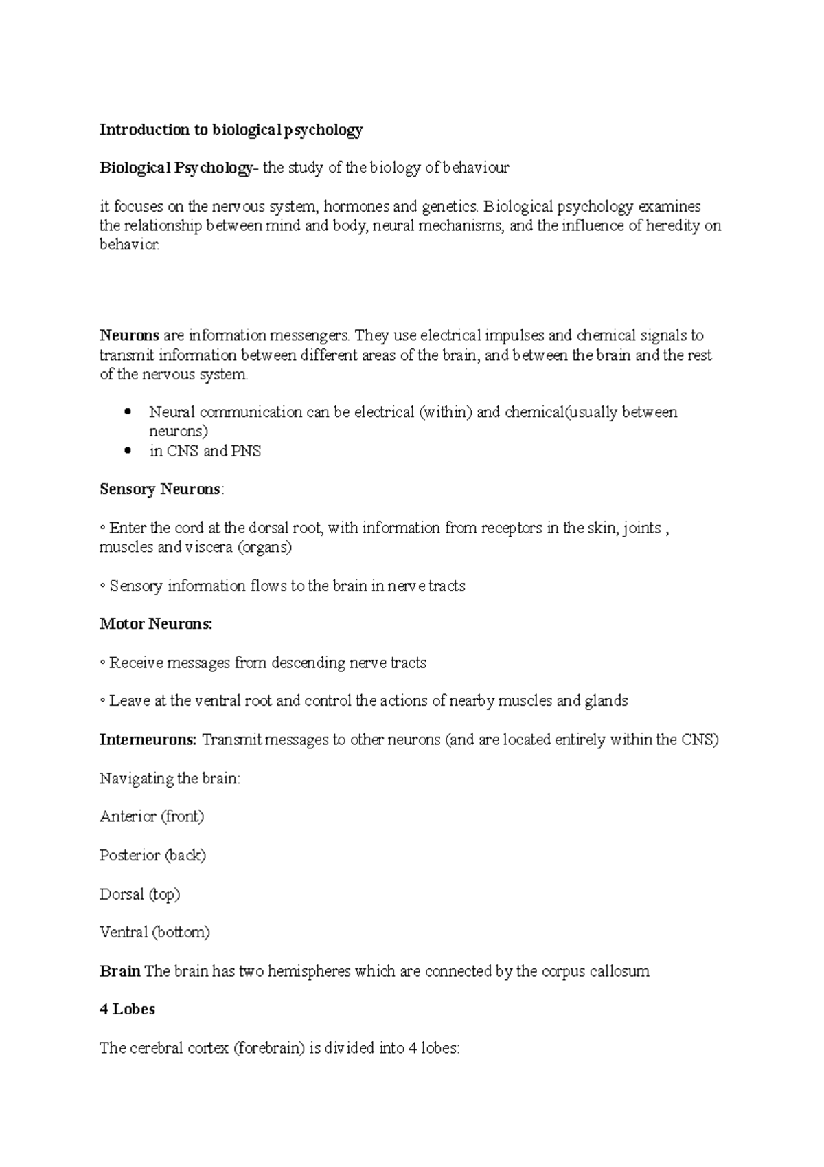 Introduction to biological psychology Introduction to biological