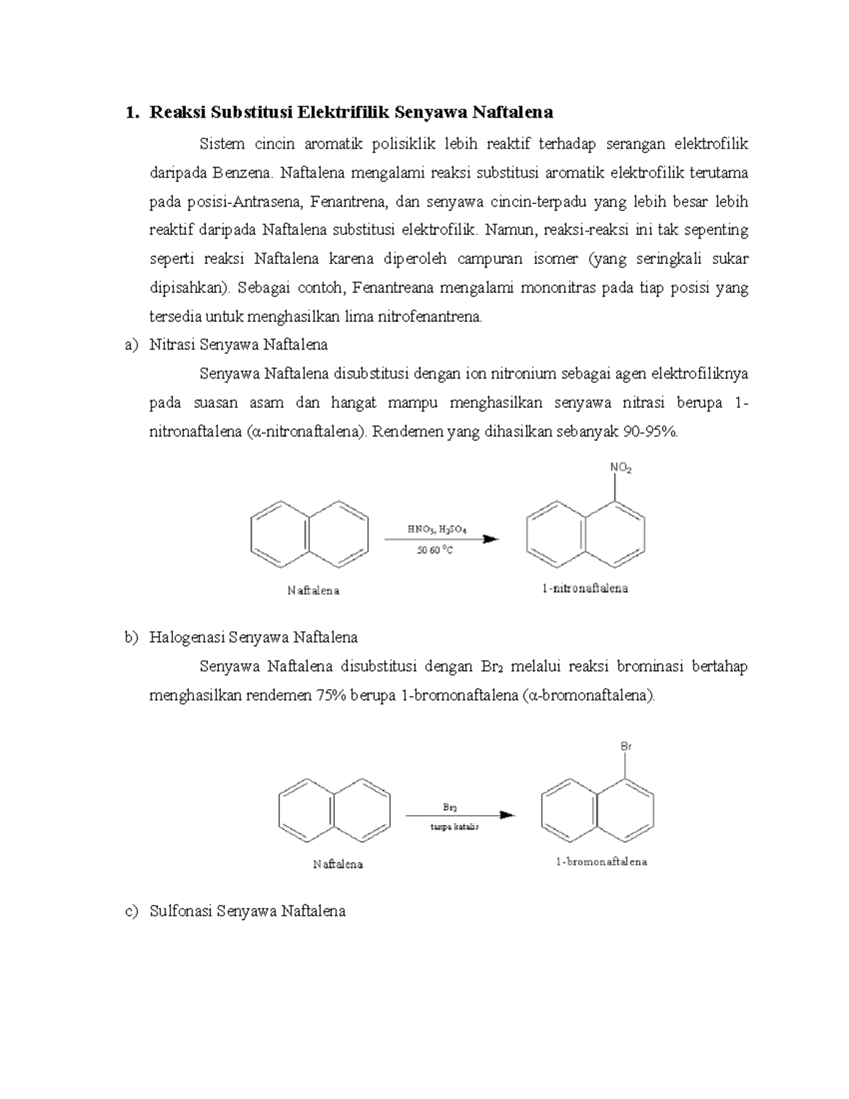 Reaksi Substitusi Elektrifilik Senyawa Naftalena 1 Reaksi Substitusi