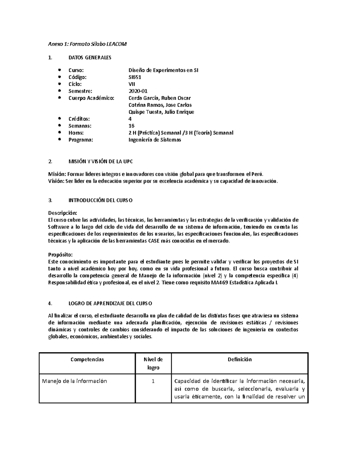 SI651 - DIseño De Experimentos De SI Anexo Formato Labo LEACOM DATOS ...