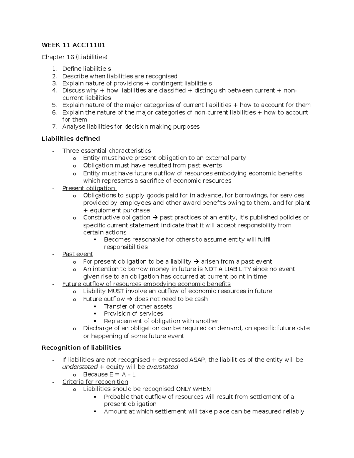 WEEK 11 ACCT1101 - Lecture notes 11 - WEEK 11 ACCT1101 Chapter 16 ...