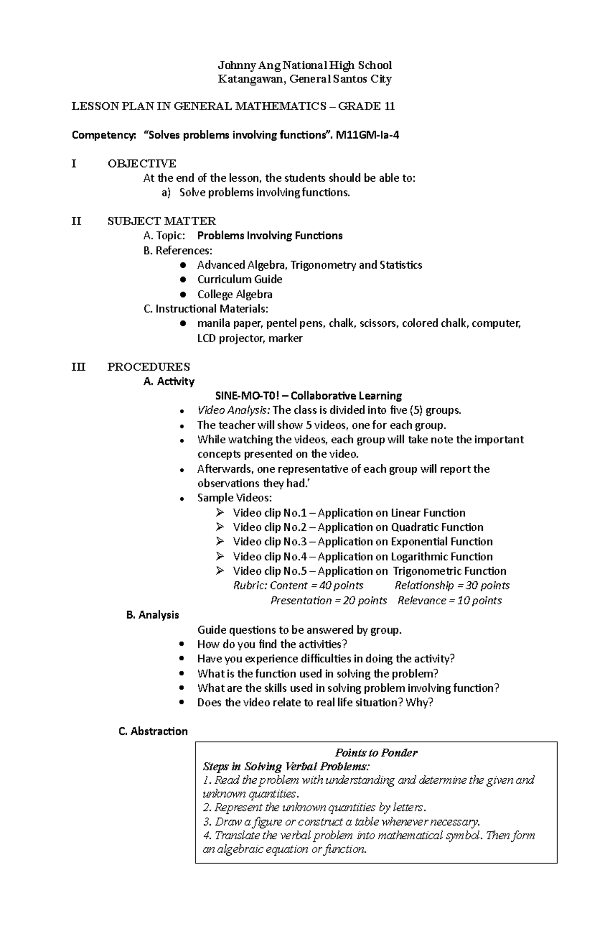 M11GM-Ia-4 - Math - Johnny Ang National High School Katangawan, General ...