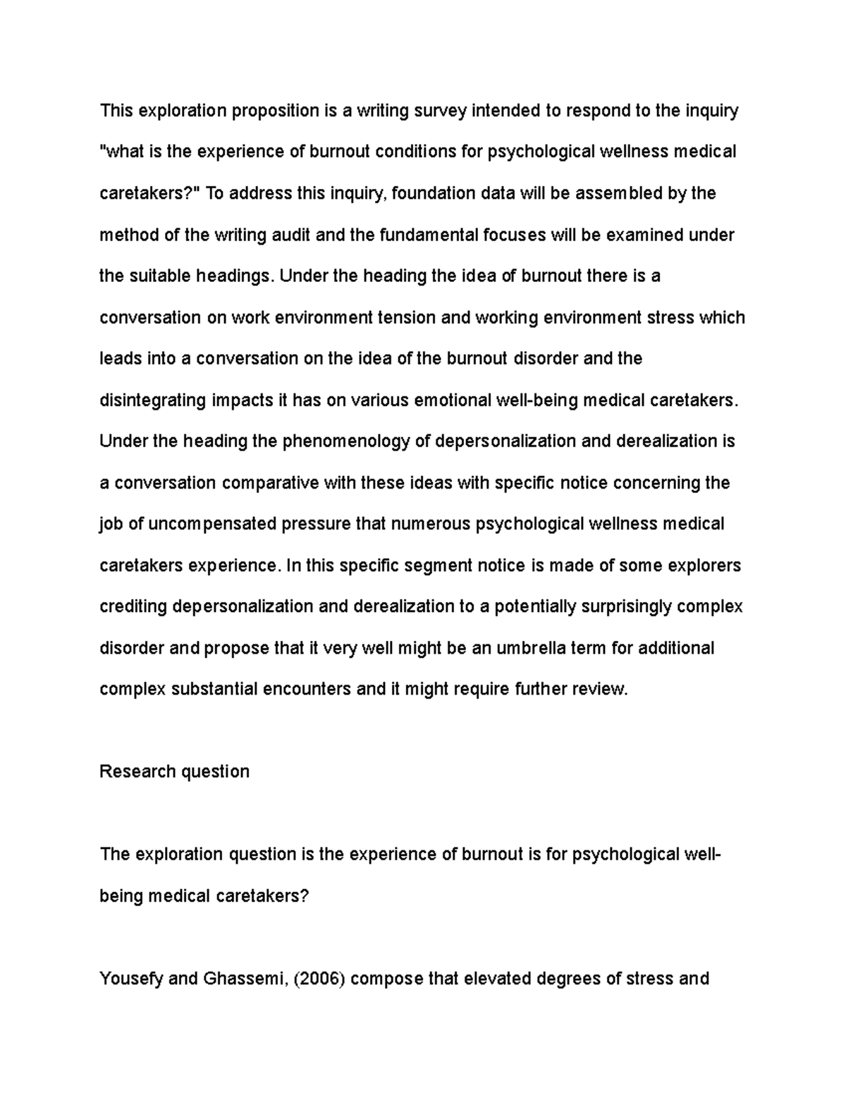 This exploration proposition is a writing survey intended to respond to ...
