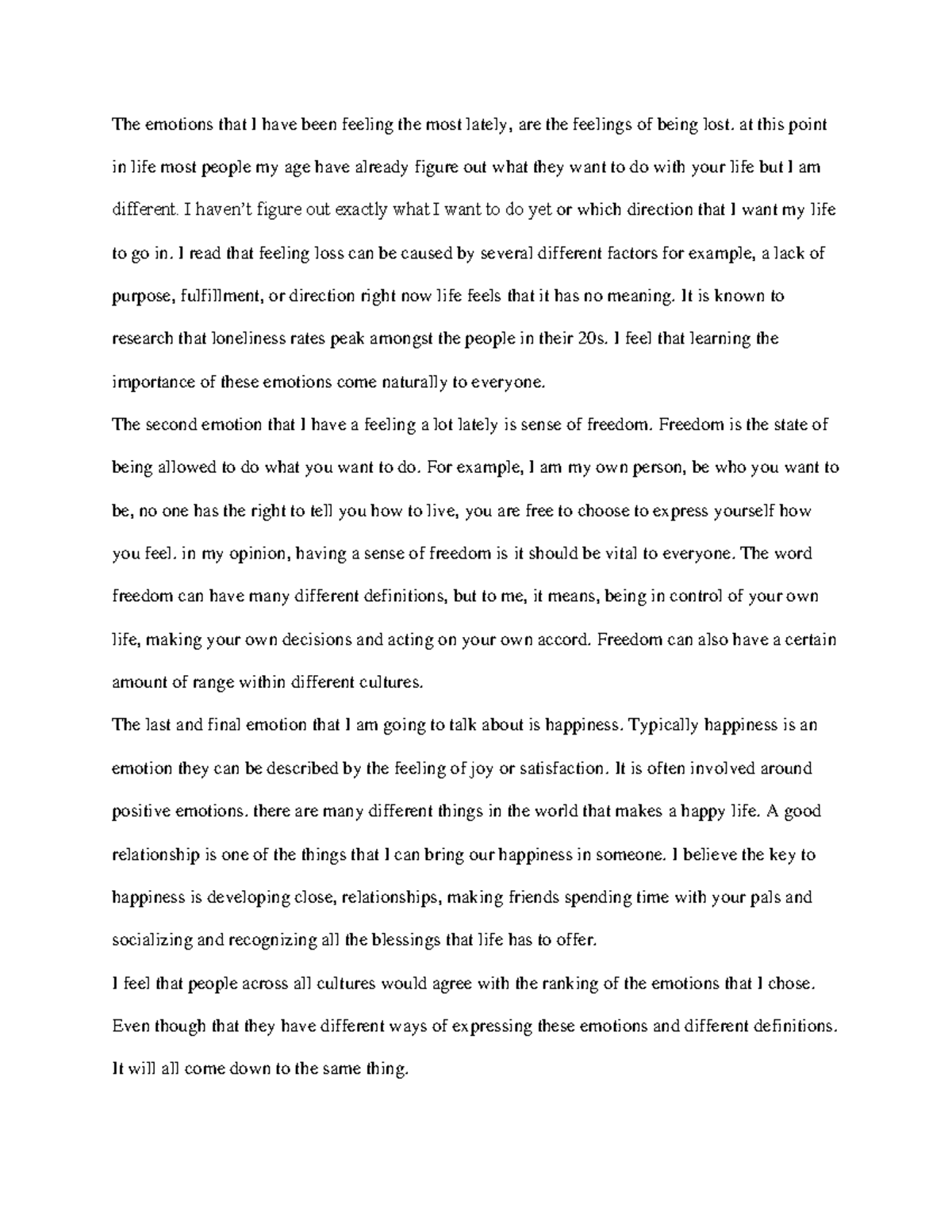 Emotional Expression - Paper - The emotions that I have been feeling ...
