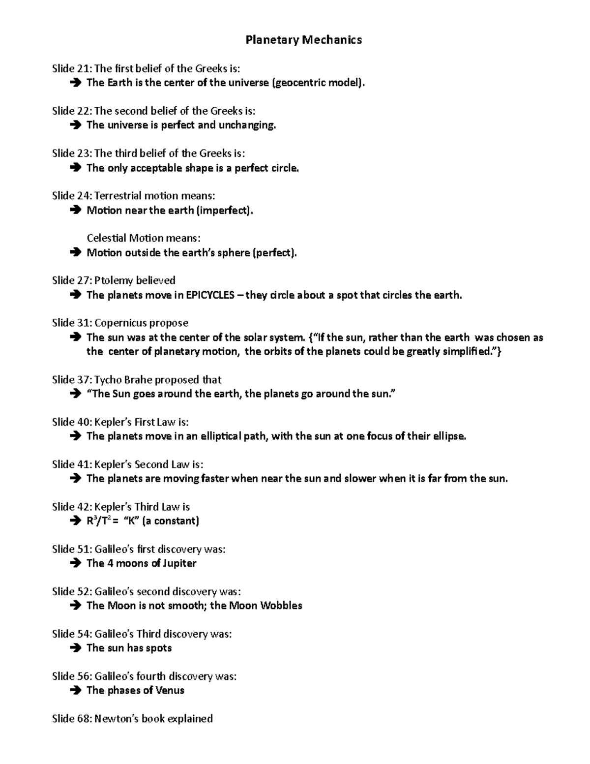 Planetary Mechanics Worksheet 1 - History towards our Modern Knowledge ...