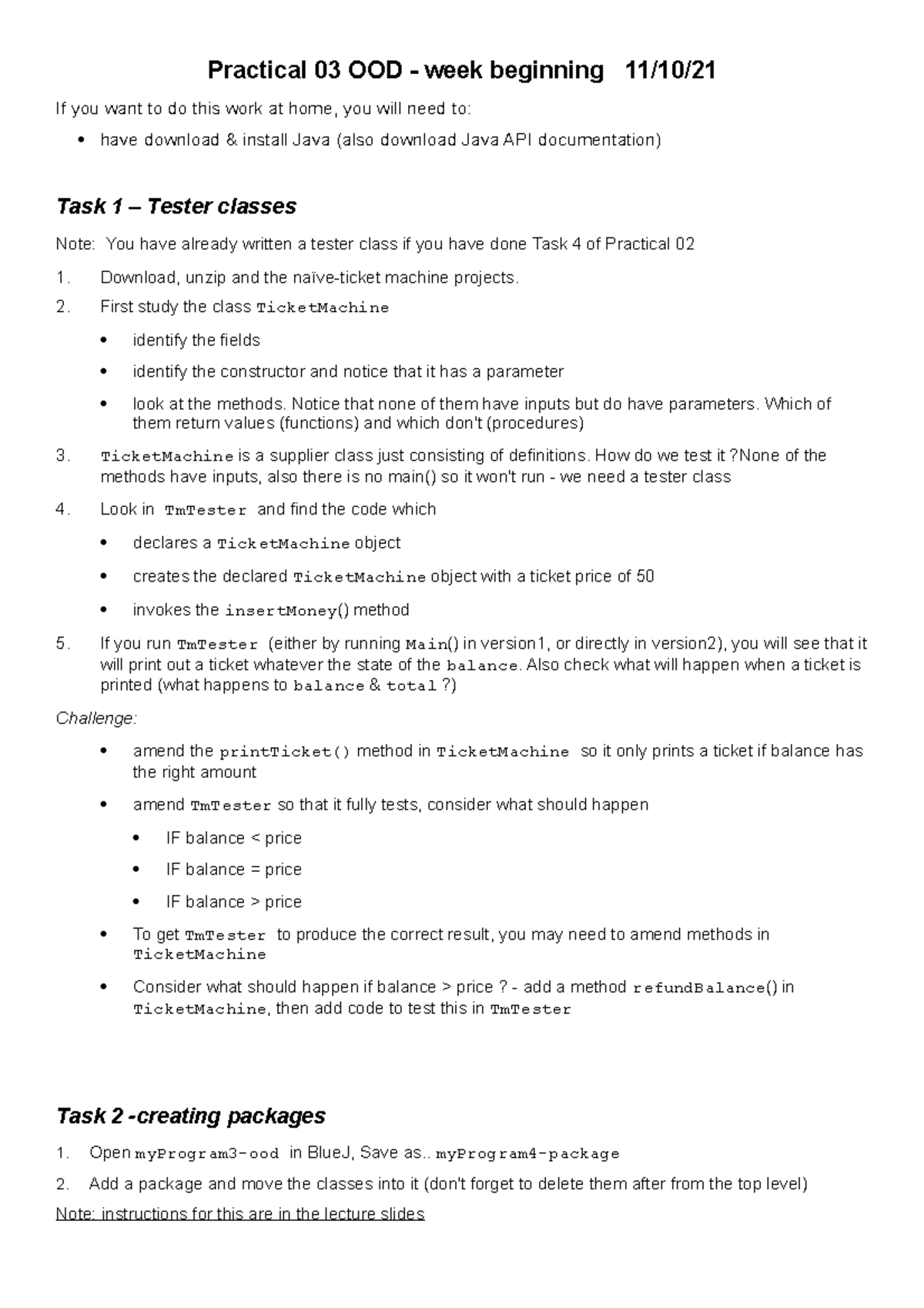 Practical 03 Client Pragrams & Testers - Practical 03 OOD - week ...