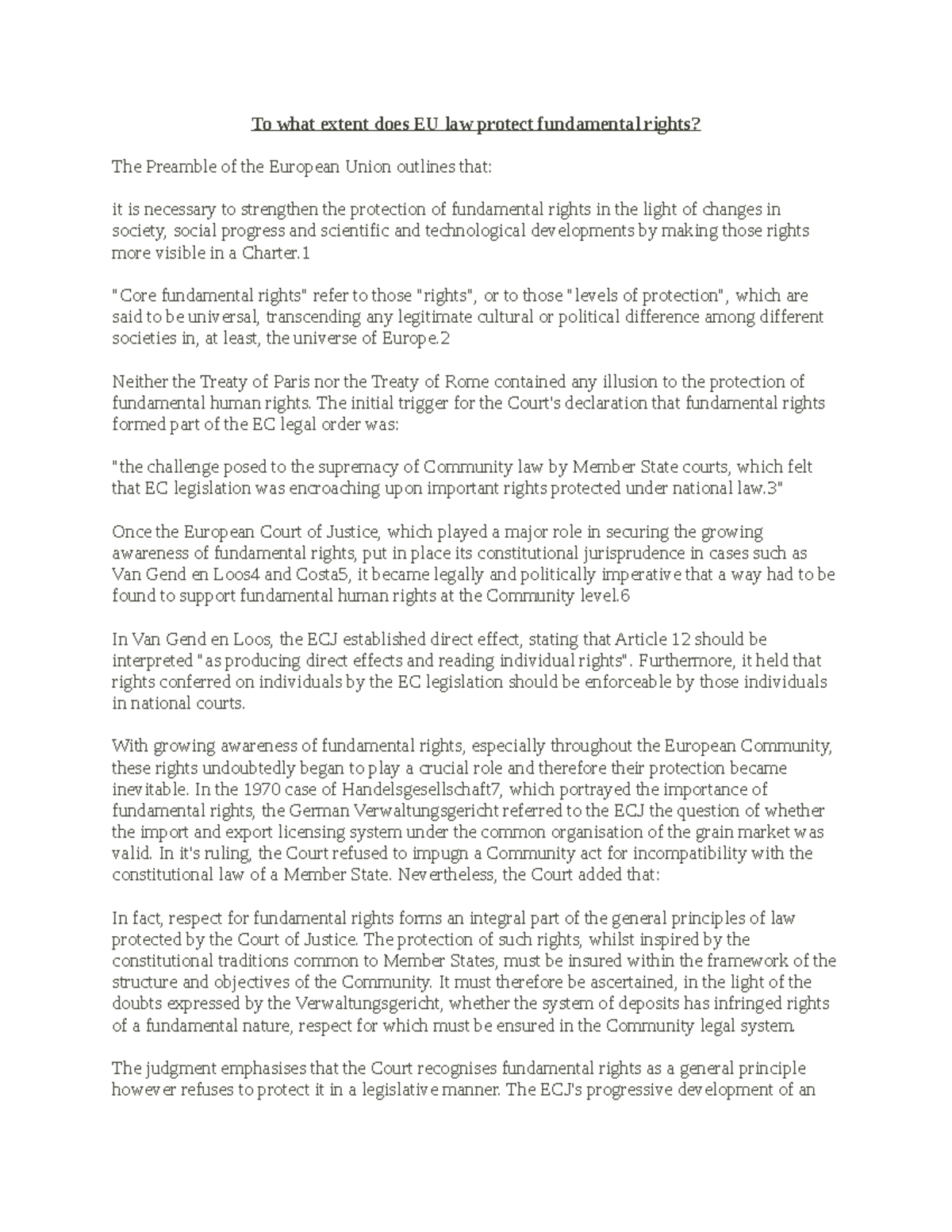 Fundamental Rights Essays - To what extent does EU law protect ...