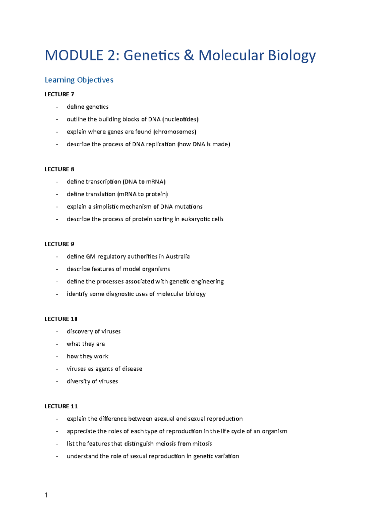 Module 2: Genetics & Molecular Biology - MODULE 2: Genetics & Molecular ...