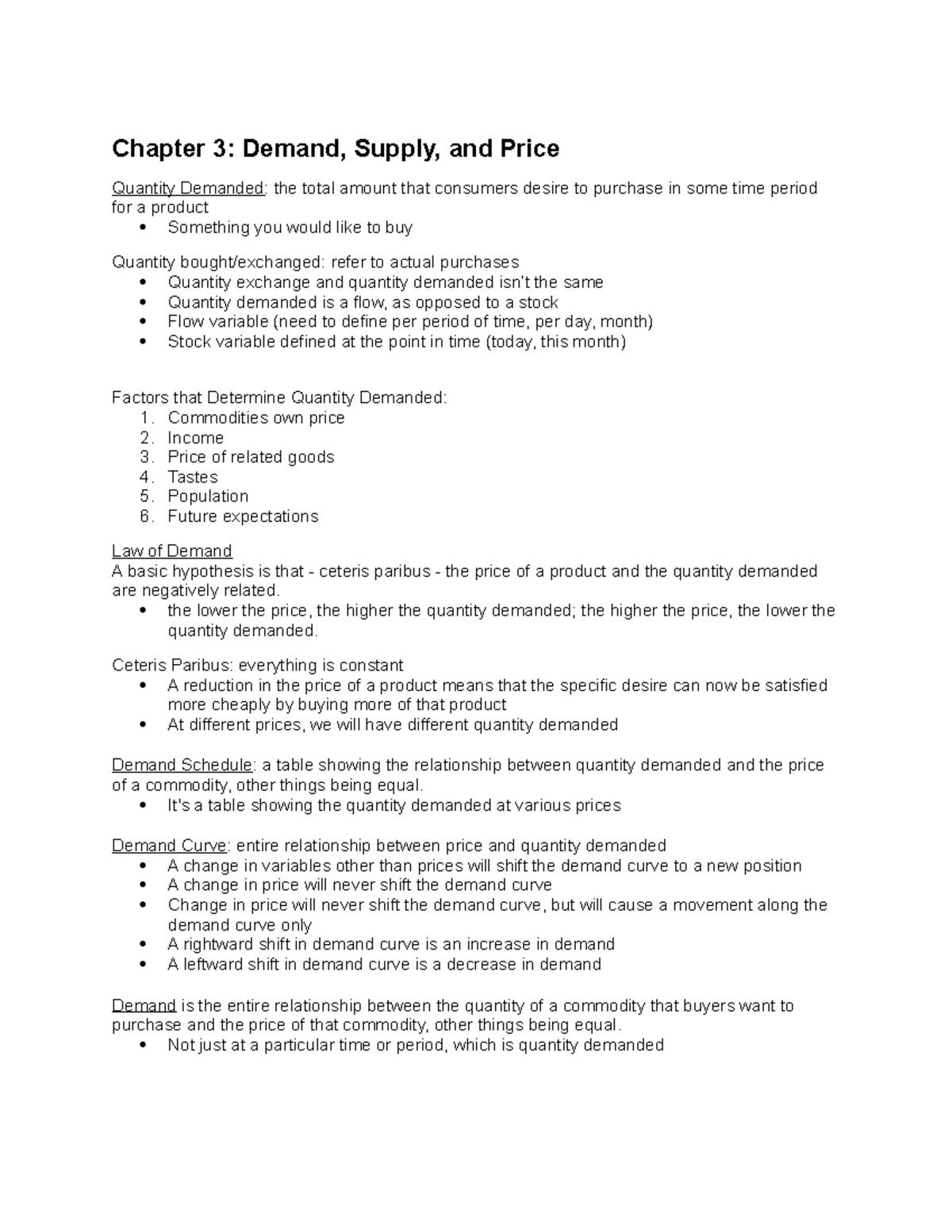 ECON 1100 Chapter 3 - Chapter 3: Demand, Supply, and Price Quantity ...