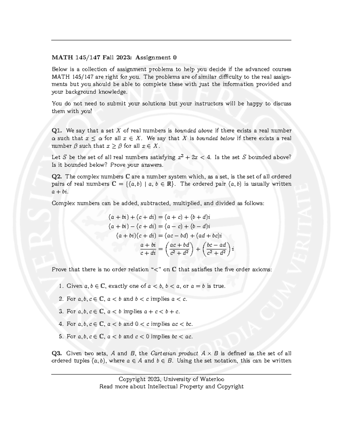 Assignment 0 - b - MATH 145/147 Fall 2023: Assignment 0 Below is a ...