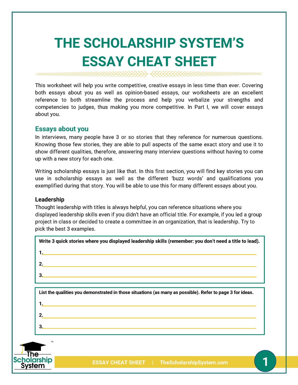 scholarship essay cheat sheet