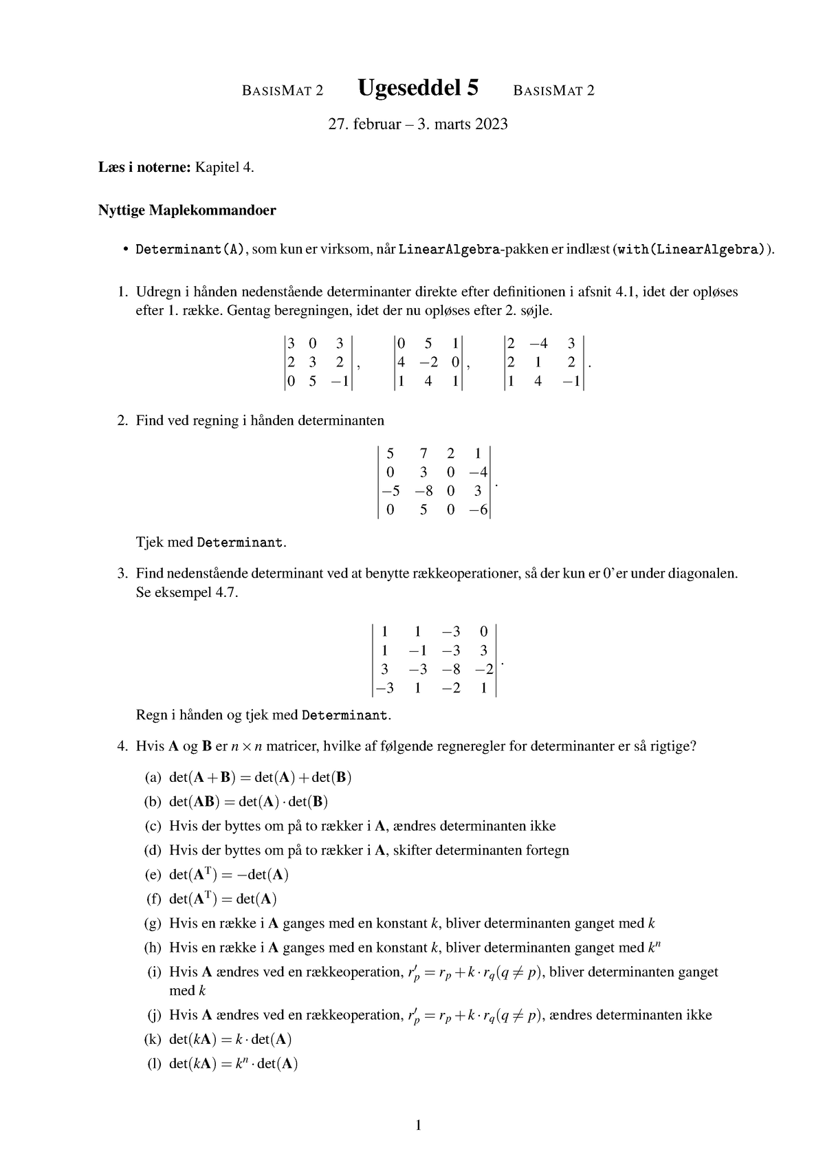 Basis Mat 2 Uge 05 - Ugeseddel - BASISMAT 2 Ugeseddel 5 BASISMAT 2 27 ...