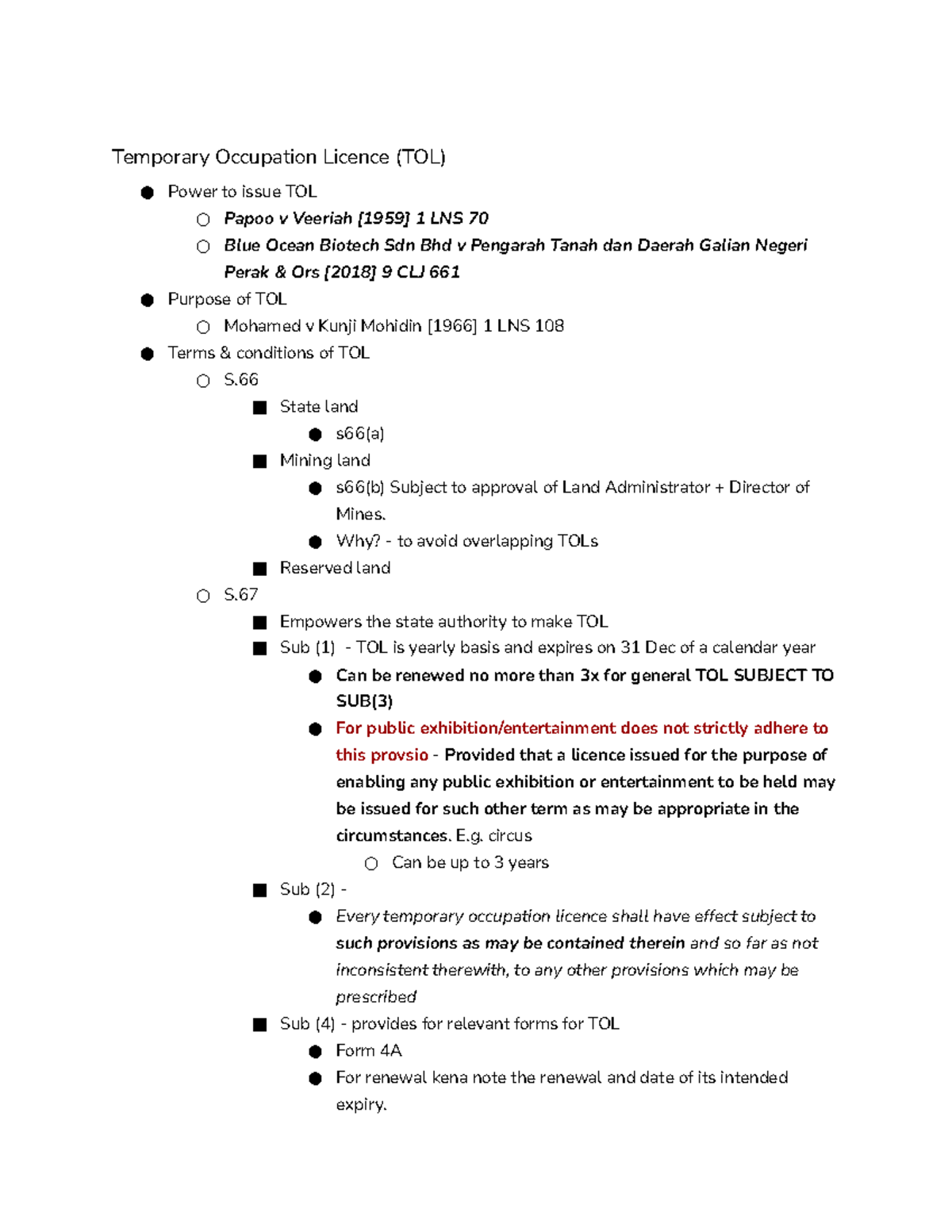 Temporary Occupation Licence (TOL) - State land s66(a) Mining land s66 ...