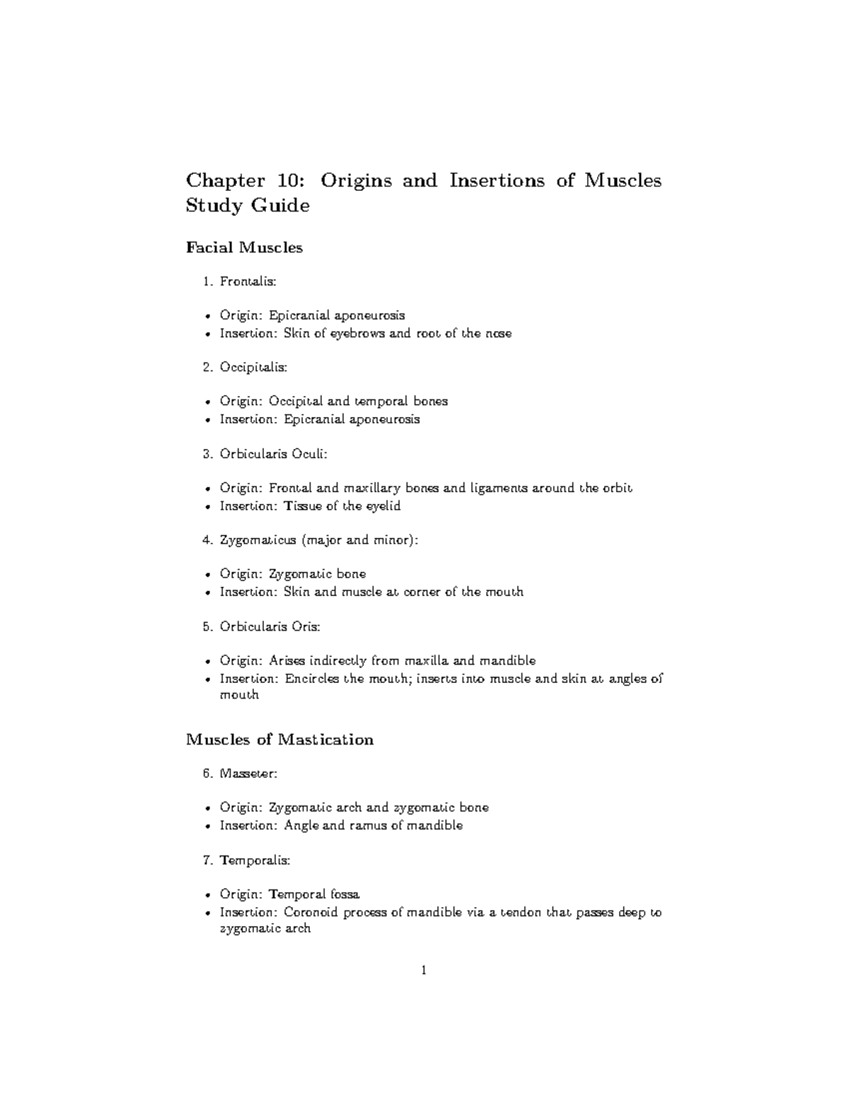 Origin and insertions Study Guide - Chapter 10: Origins and Insertions of Muscles Study Guide ...