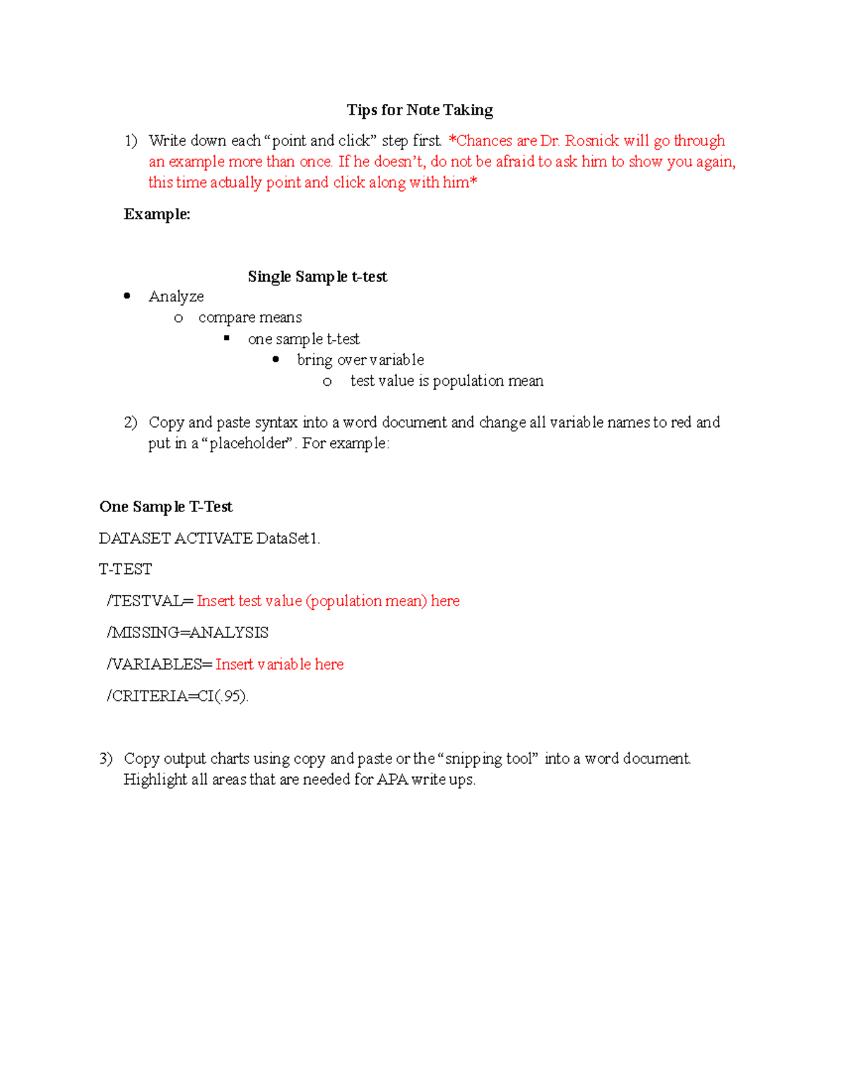 Tips - SPSS program tips - Tips for Note Taking 1) Write down each ...