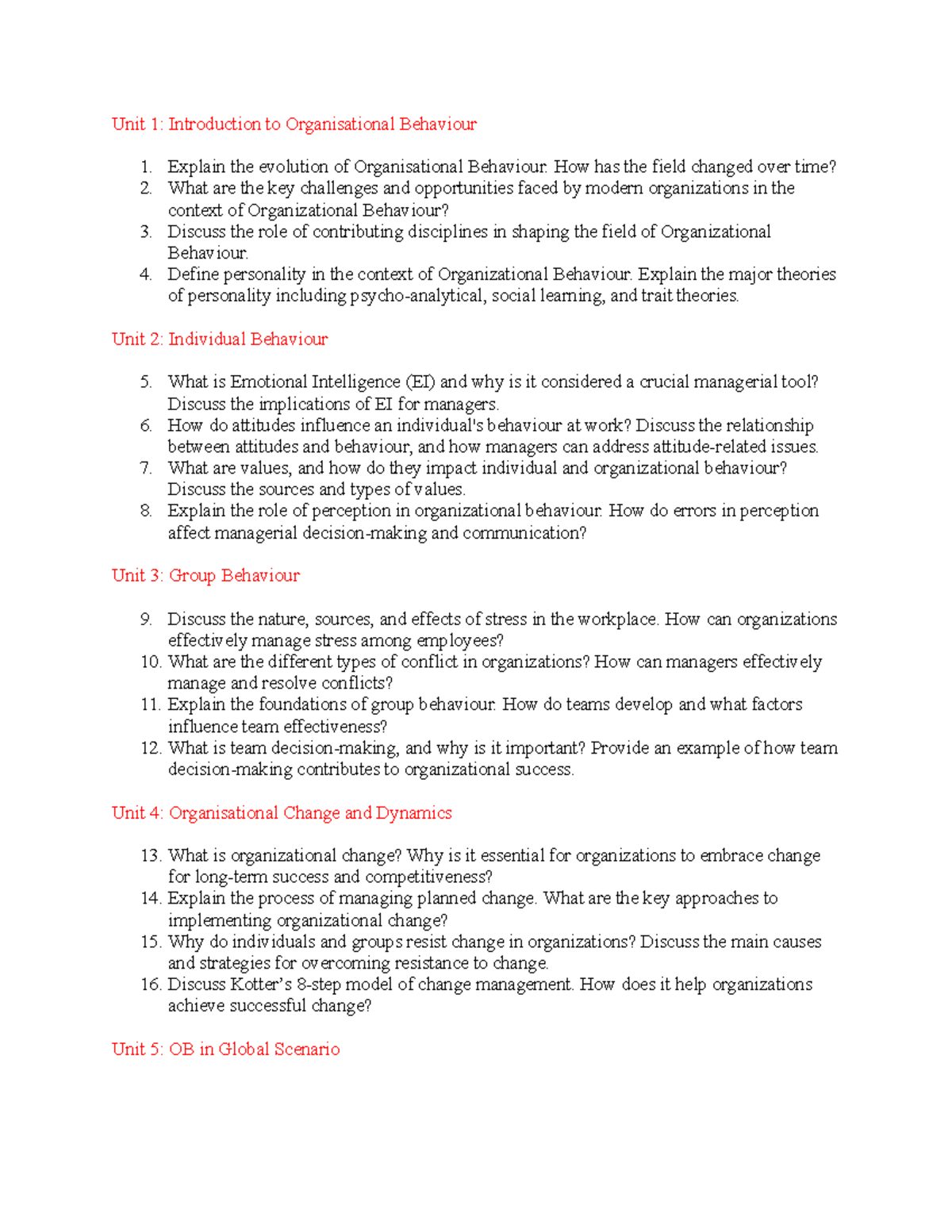 Ob predict questions - Good Notes - Unit 1: Introduction to ...