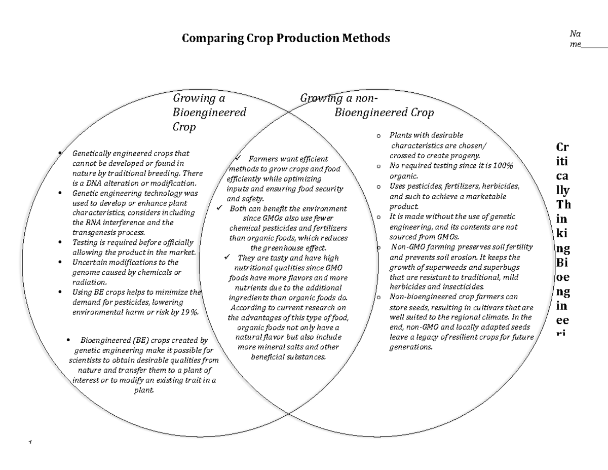 GENETIC ENGINEERING GSTS - Comparing Crop Production Methods Growing a ...