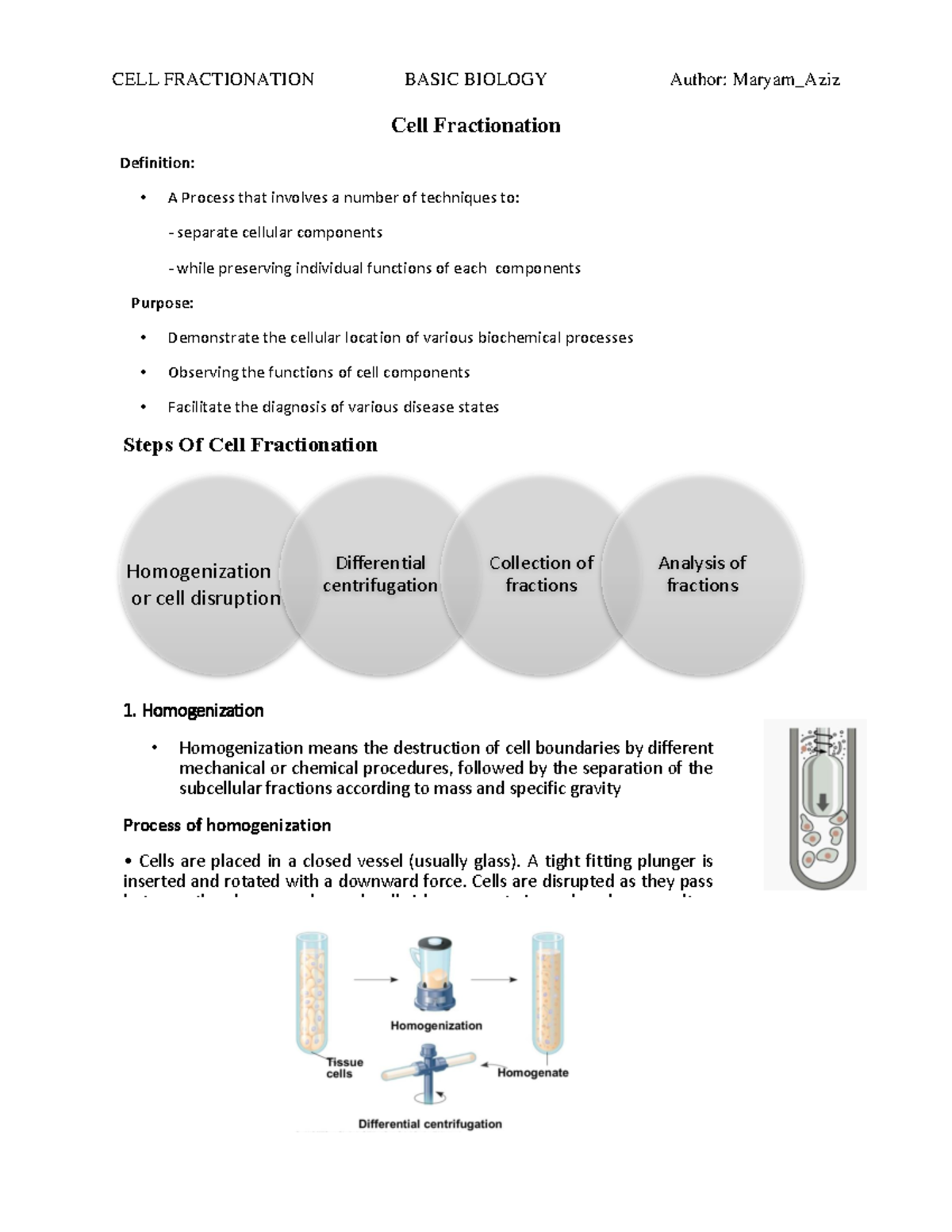 Cell Fractionation.pdf - Cell Fractionation Definition: • A Process ...