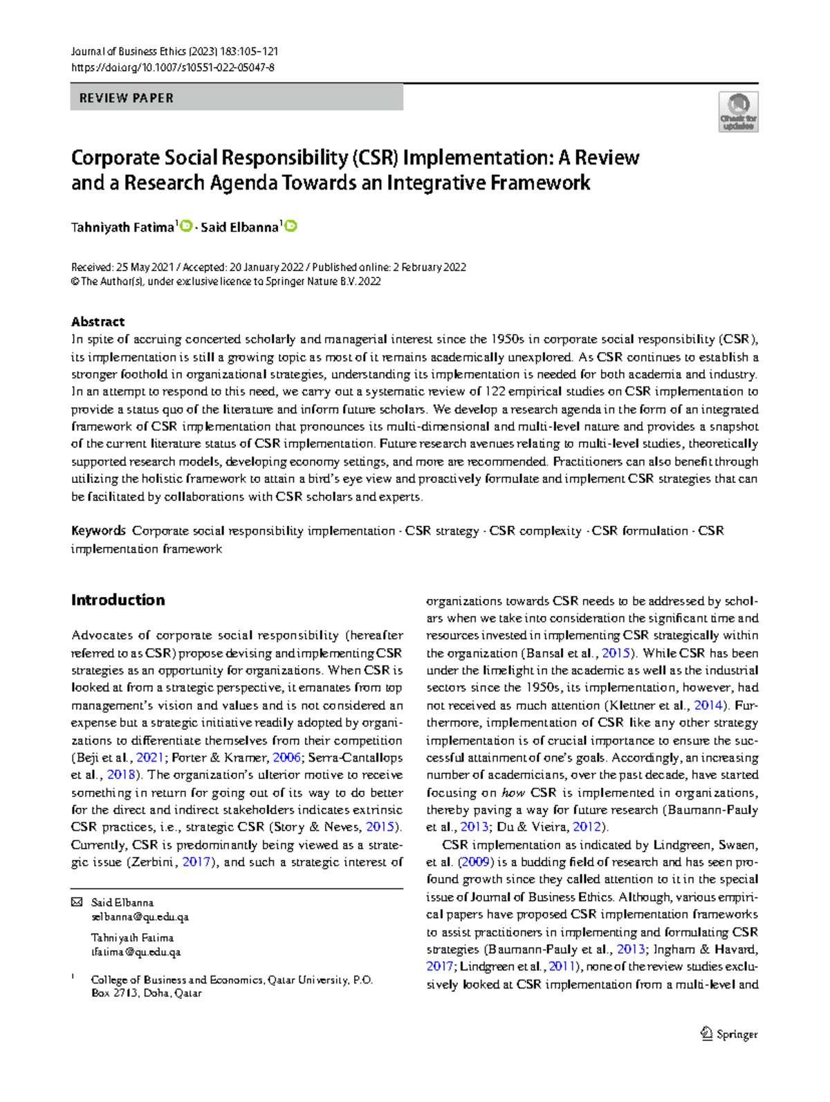Corporate Social Responsibility (CSR) Implementation-A Review - Vol ...