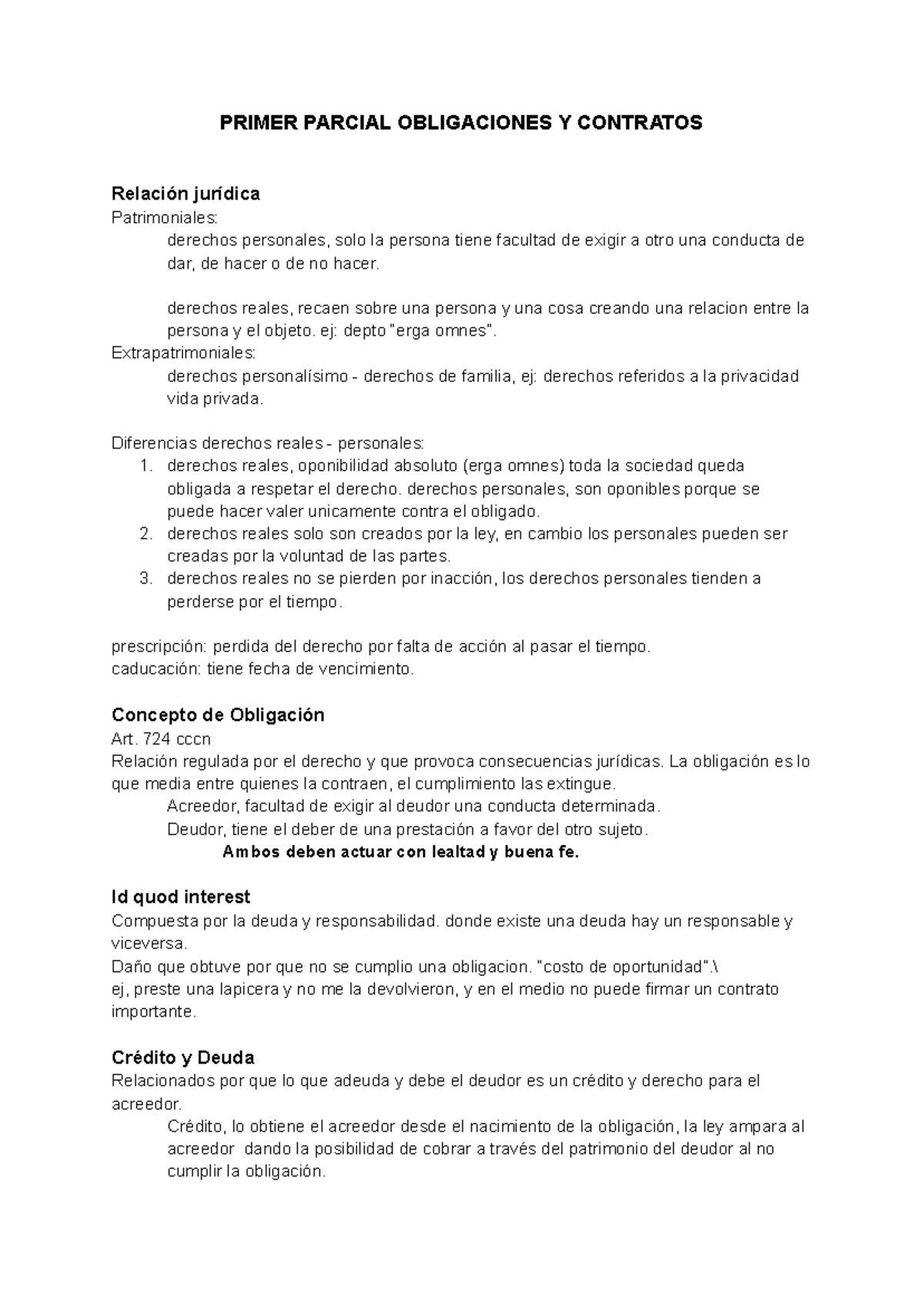 Resumen 1ER Parcial OYC - PRIMER PARCIAL OBLIGACIONES Y CONTRATOS ...