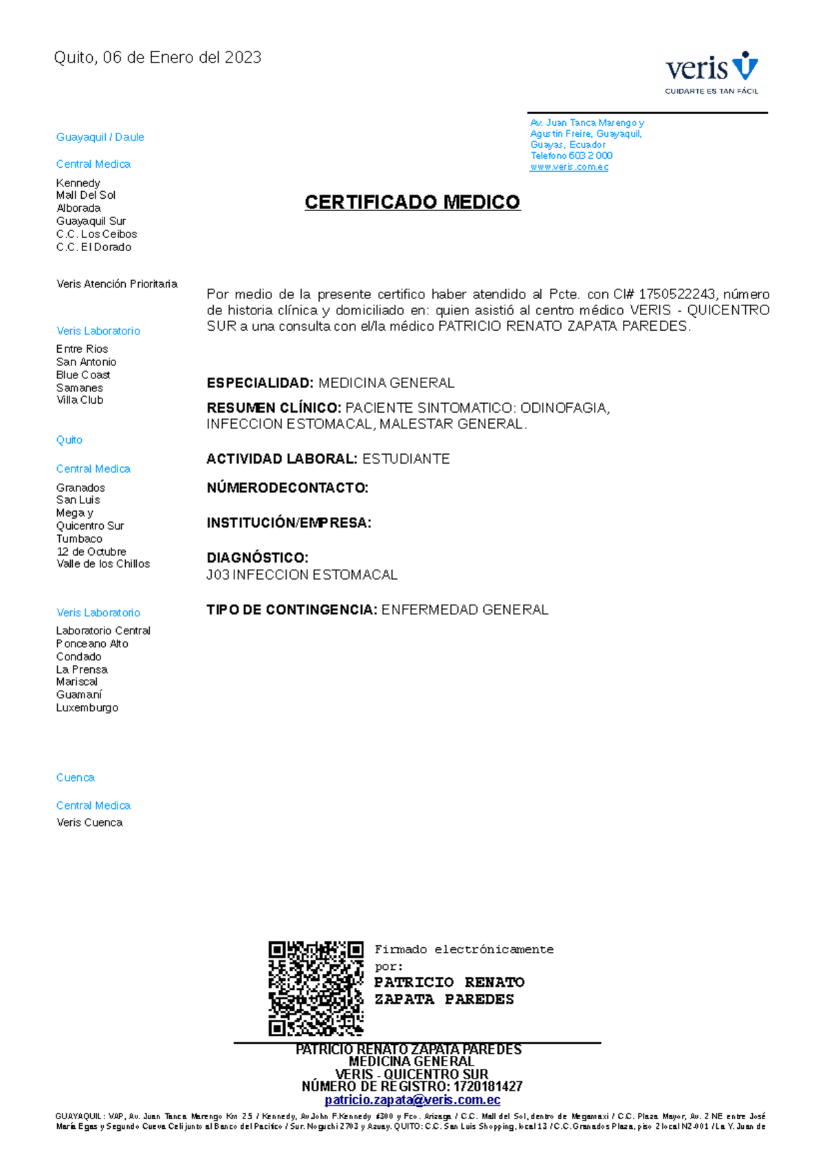 Certificado PARA Editar - Quito, 06 de Enero del 2023 Guayaquil / Daule ...