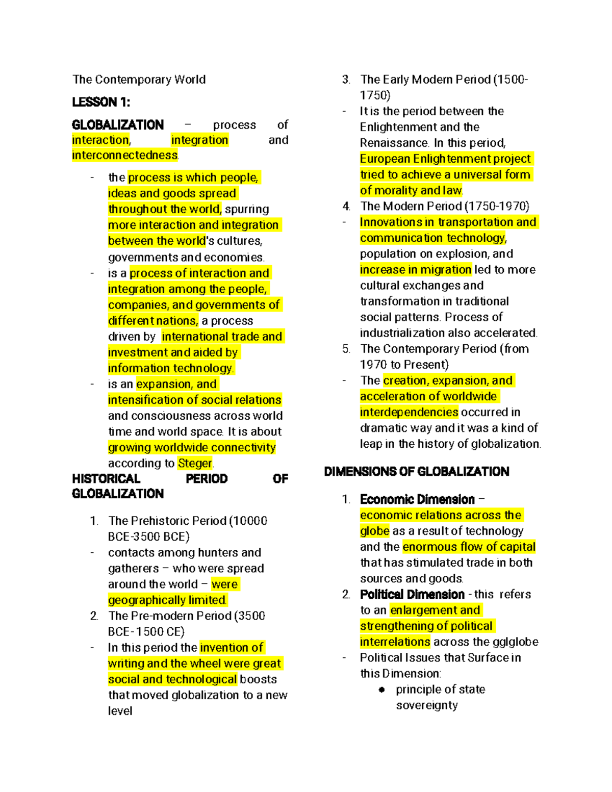 Contemporary notes - The Contemporary World LESSON 1 : GLOBALIZATION ...