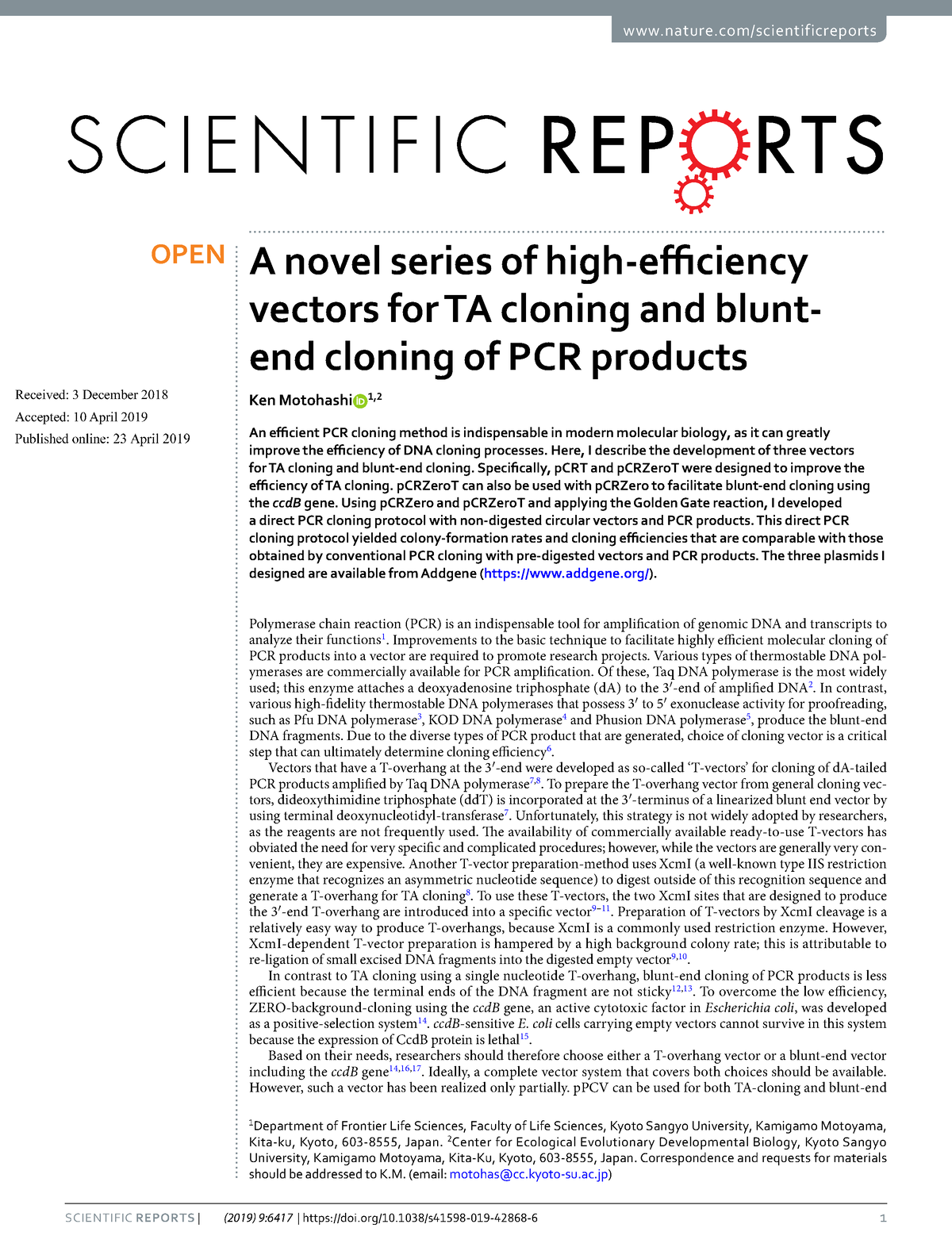 A Novel Series Of High-efficiency Vectors For TA Cloning And Blunt-end ...