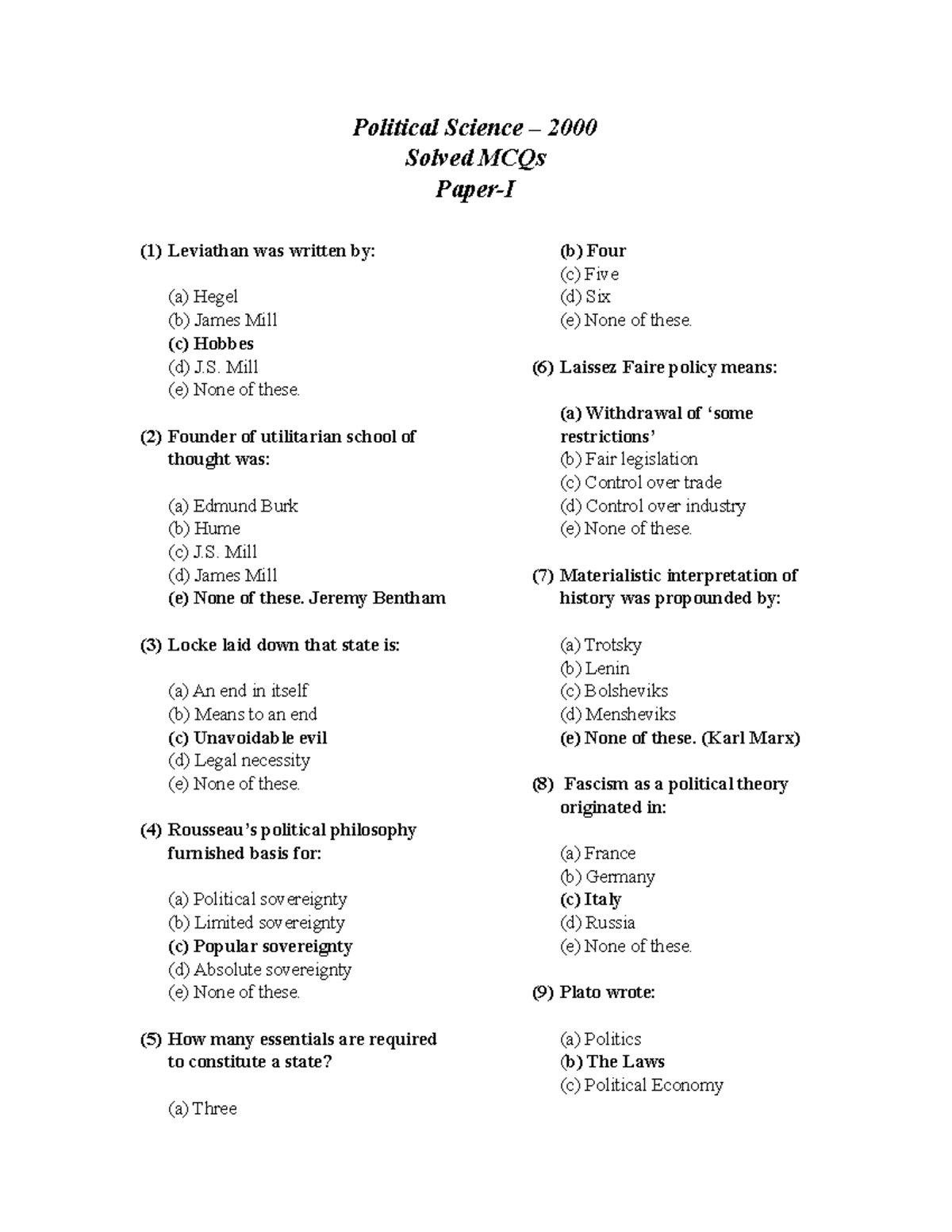 mcq-political-science-for-css-past-papers-political-science-2000