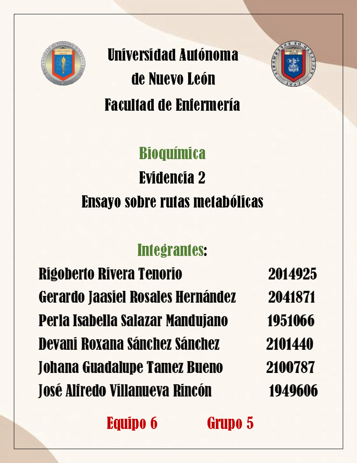 Ev3 Equipo 6 Bioquimica - Universidad Autónoma de Nuevo León Facultad ...