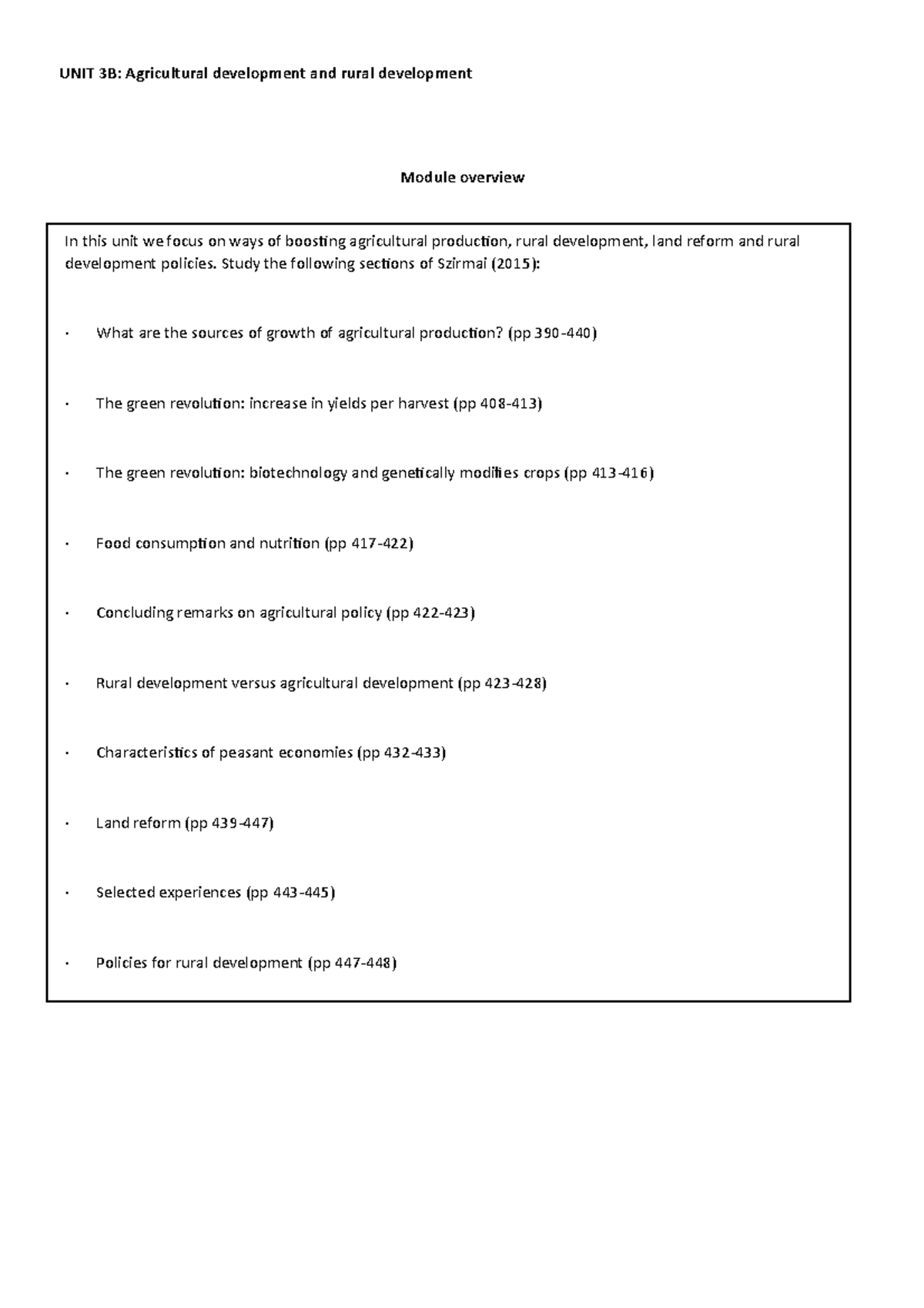 Unit 3B - unit 3 summaries - UNIT 3B: Agricultural development and ...