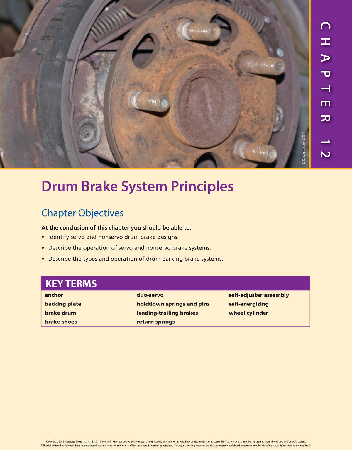 Drum Brake System - © Cengage Learning 2014 C H A P T E R 1 2 Drum ...