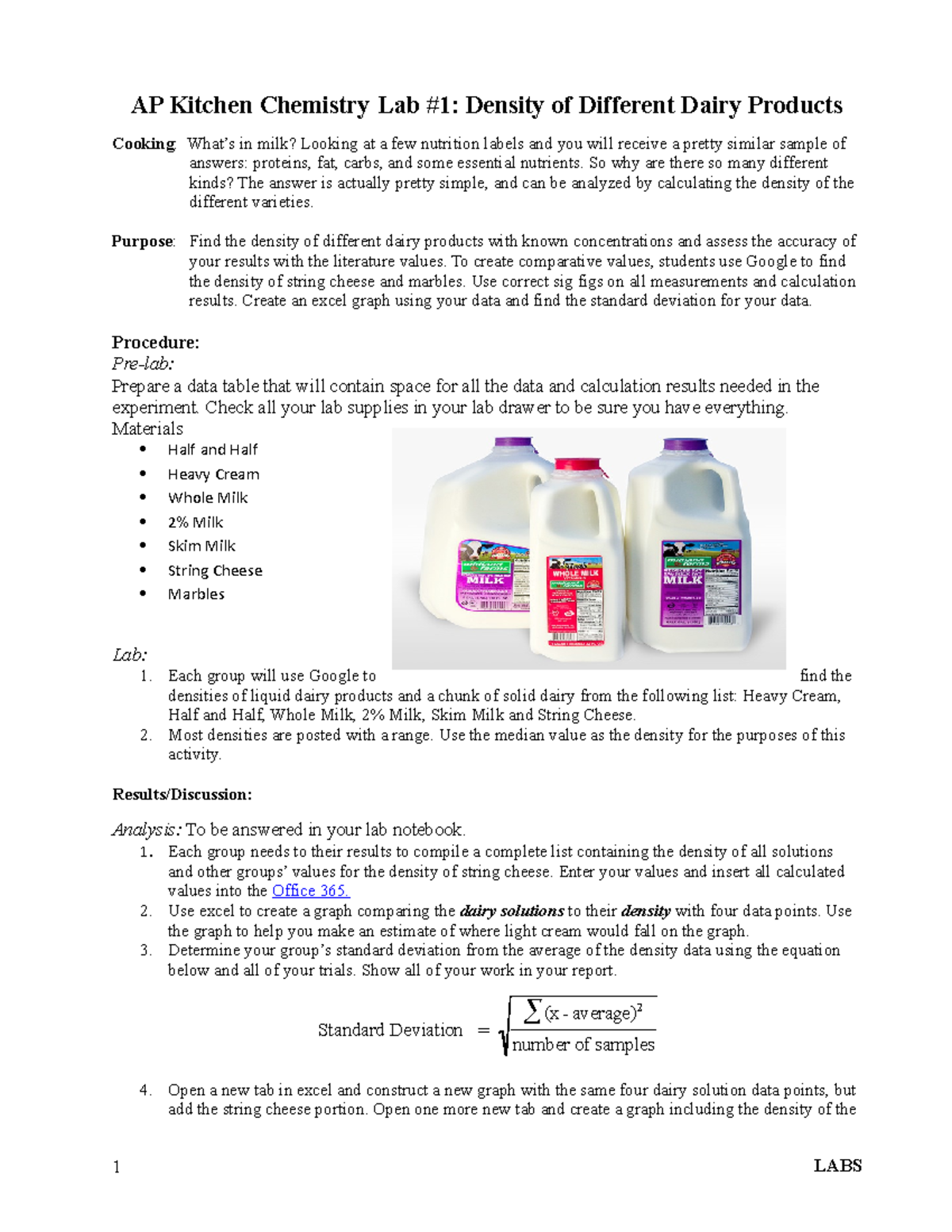 Virtual 1 0 Lab1 Density Of Different Dairies Chemistry Ap Kitchen Chemistry Lab 1 Density Of Studocu