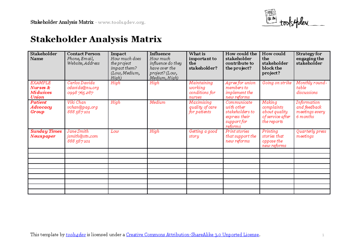 Stakeholder Analysis Matrix Template - Stakeholder Analysis Matrix ...