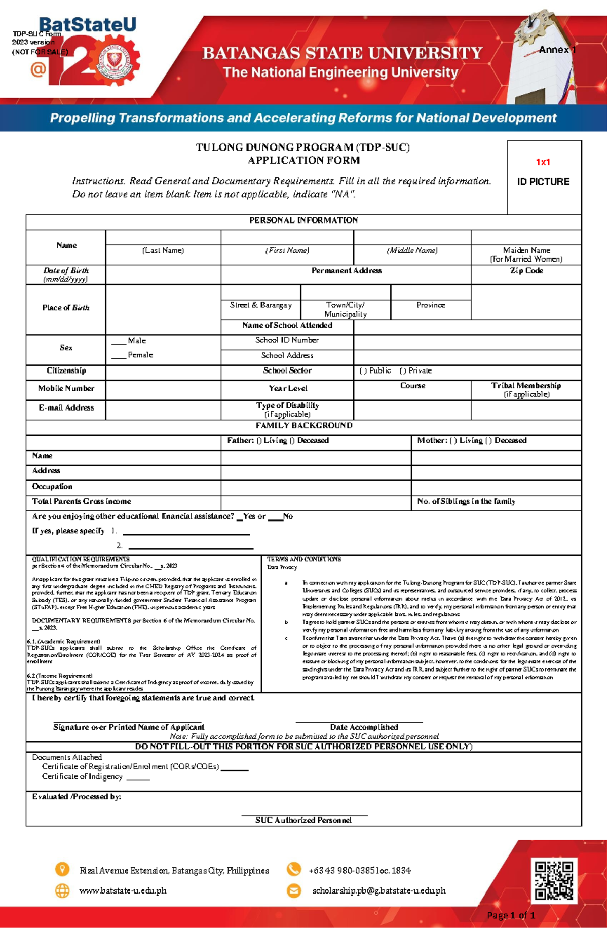 Ruth4 asasa TULONG DUNONG PROGRAM (TDPSUC) APPLICATION FORM