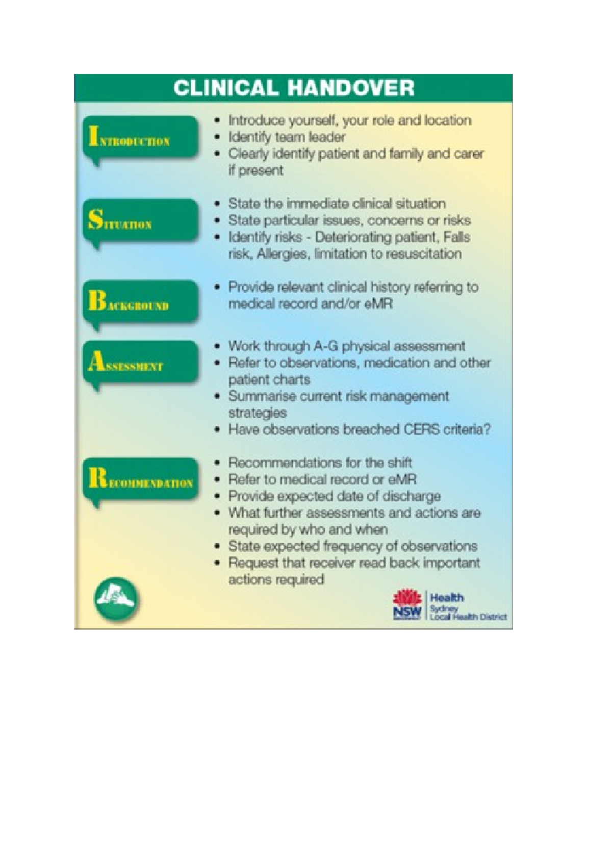 Isbar Clinical Handover - CLINICAL HANDOVER Introduce yourself, your ...