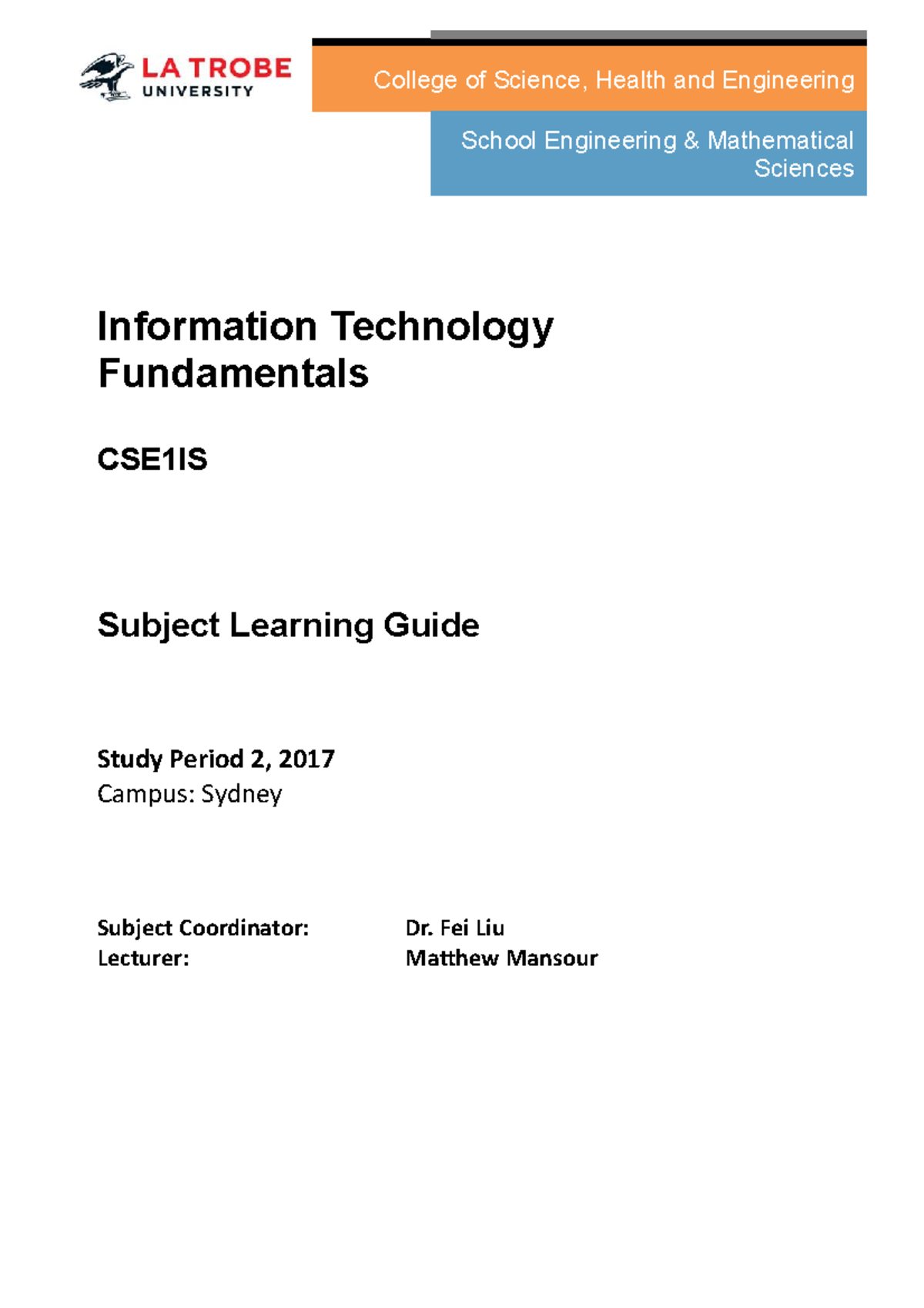 2017 02 CSE1IS Subject Learning Guide - School Engineering ...