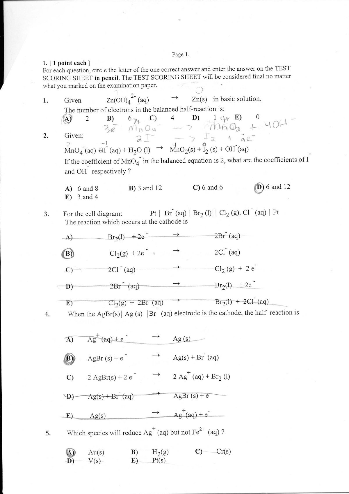 Final, questions and answers - CHEM 1050 - U of G - StuDocu