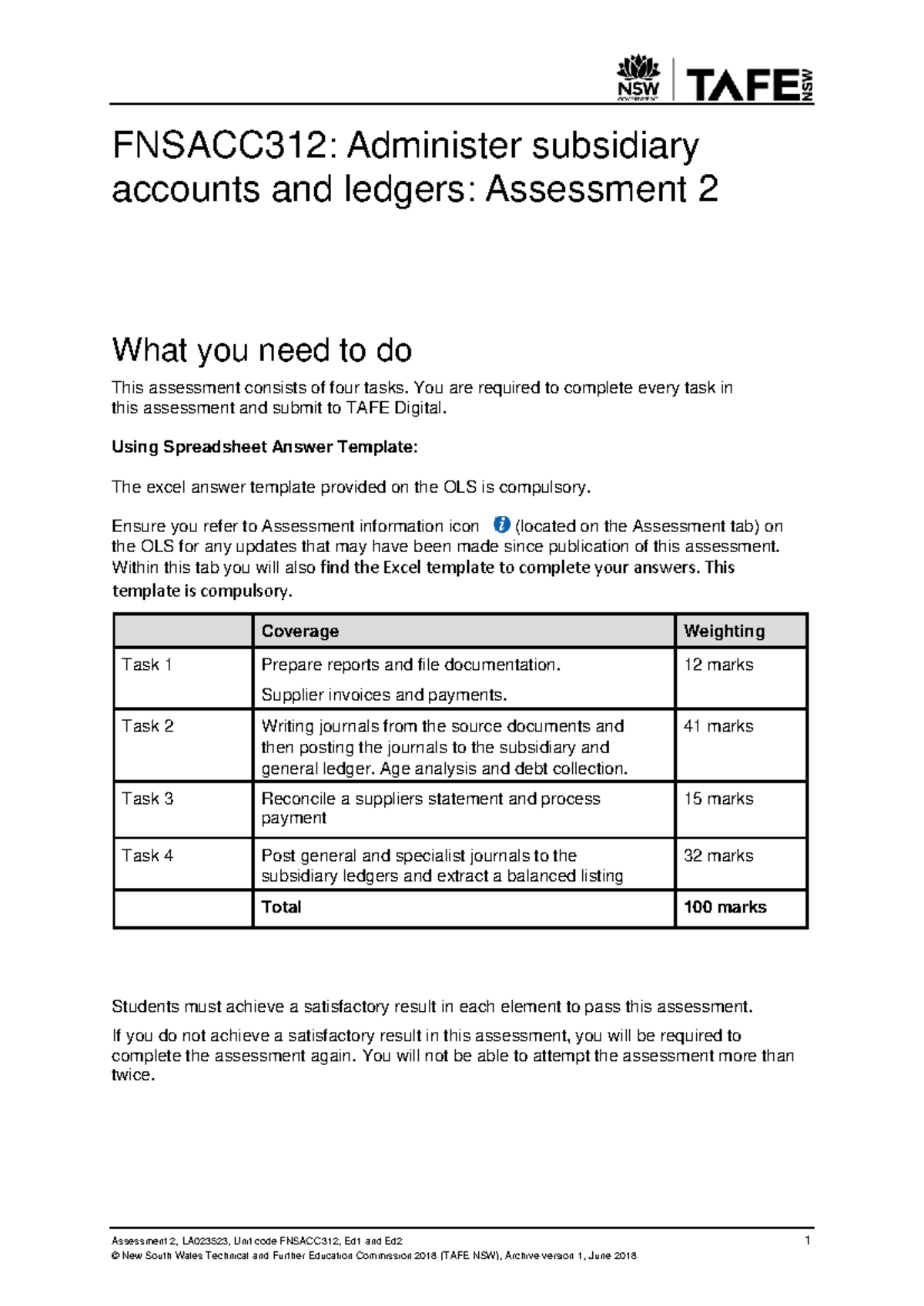 Fnsacc 312 Assn2 LA023523 Ed1 and Ed2 - Assessment 2, LA023523, Unit ...