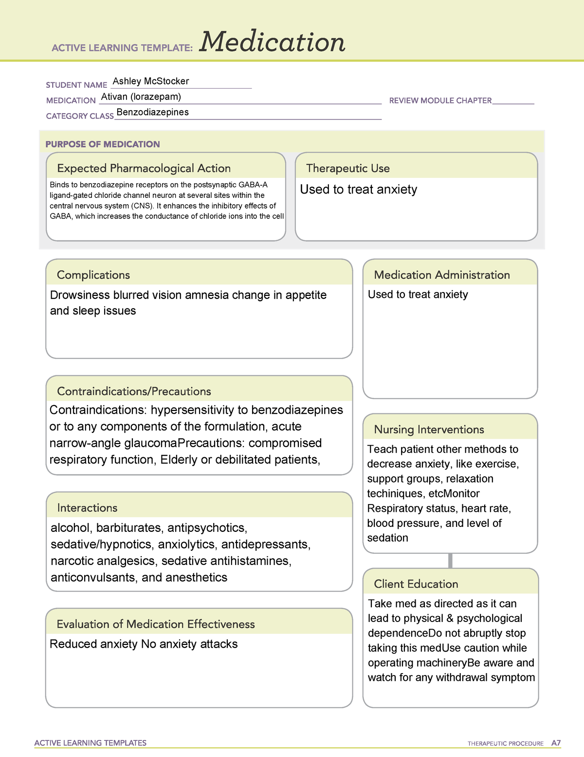 Ativan - Ashley McStocker Ativan (lorazepam) Benzodiazepines Binds to ...