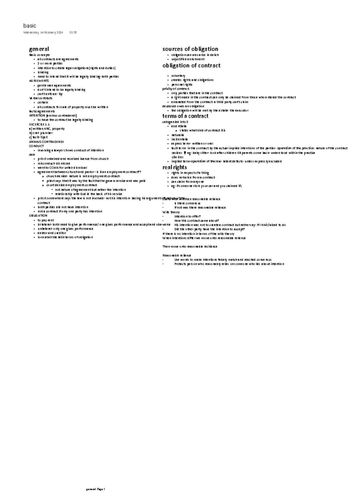 Basic contract law notes - general all contracts are agreements 2 or ...