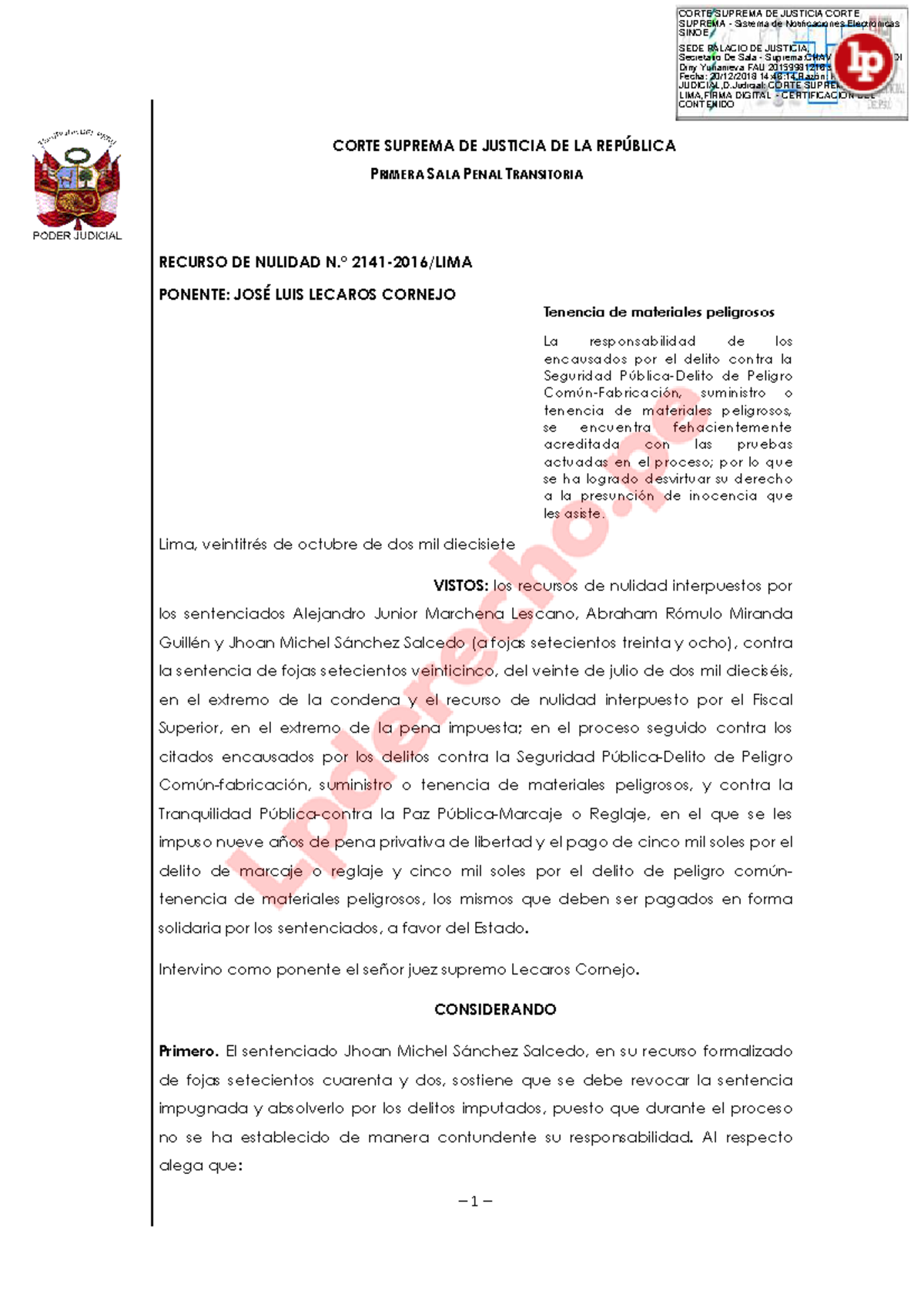 RN 2141 2016 Lima LP 1 - RN 2141 2016 Lima LP 1 - CORTE SUPREMA DE